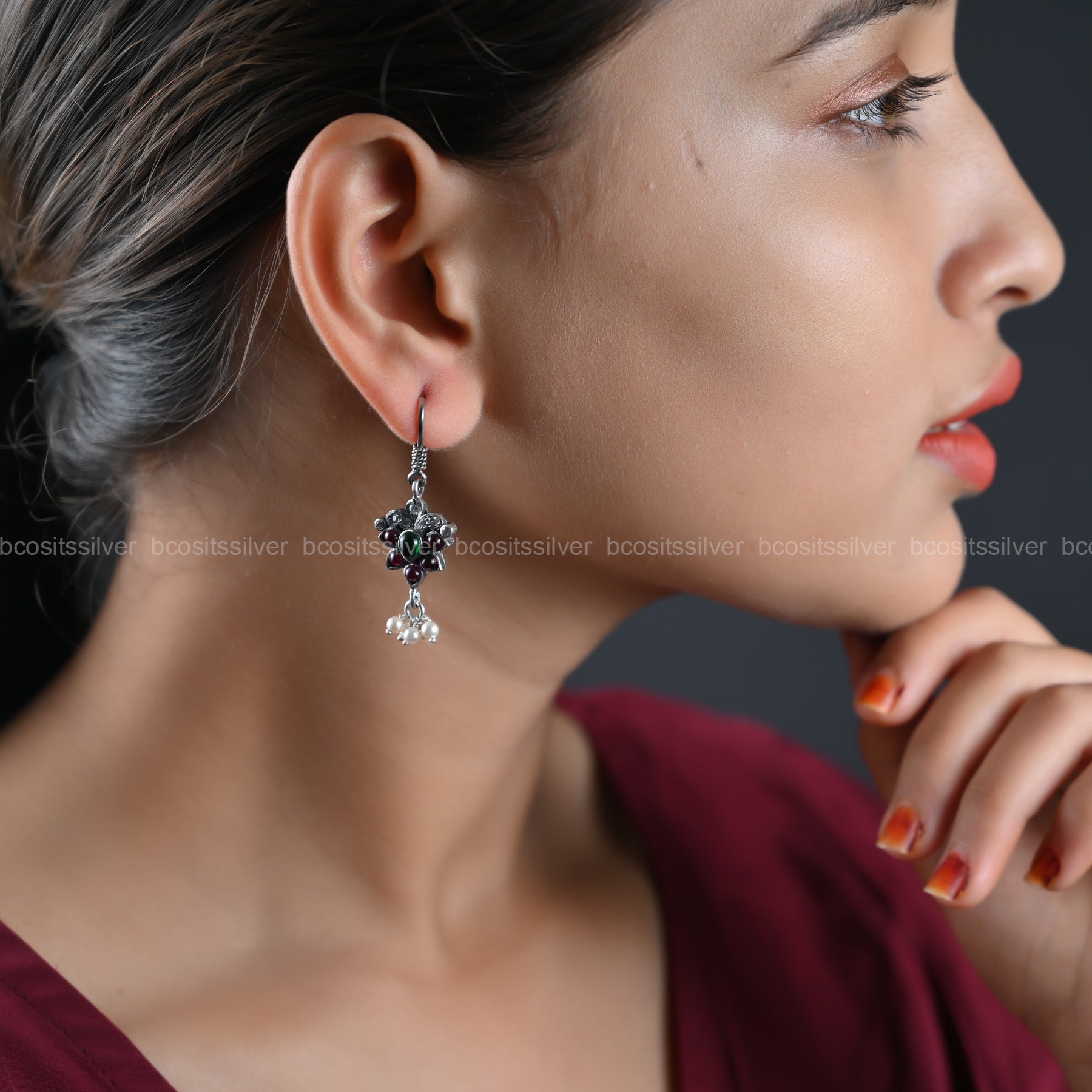 Pure 925 Silver Oxidized Earring - 1104