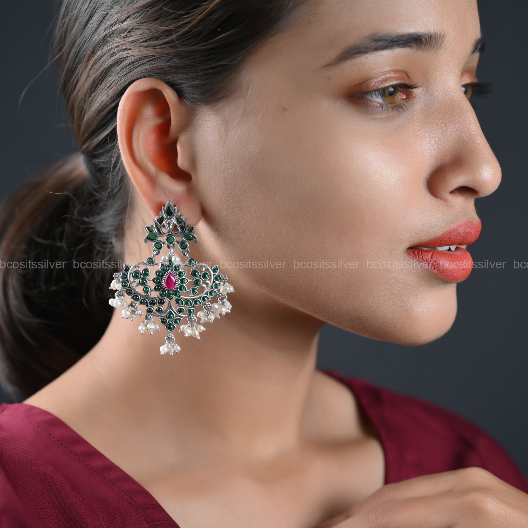 Pure 925 Silver Oxidized Chandbali - 1092