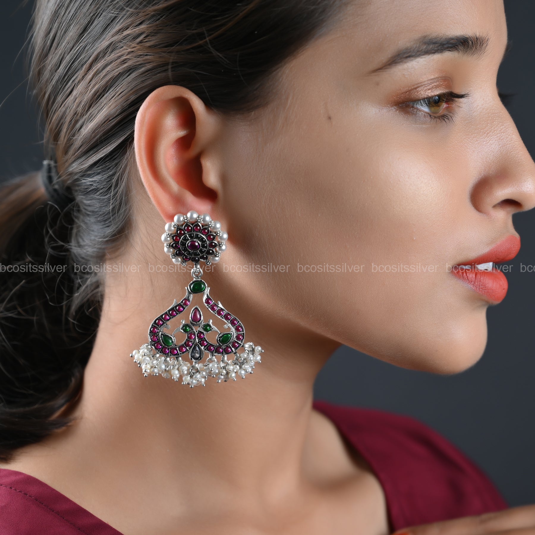 Pure 925 Silver Oxidized Chandbali - 1093