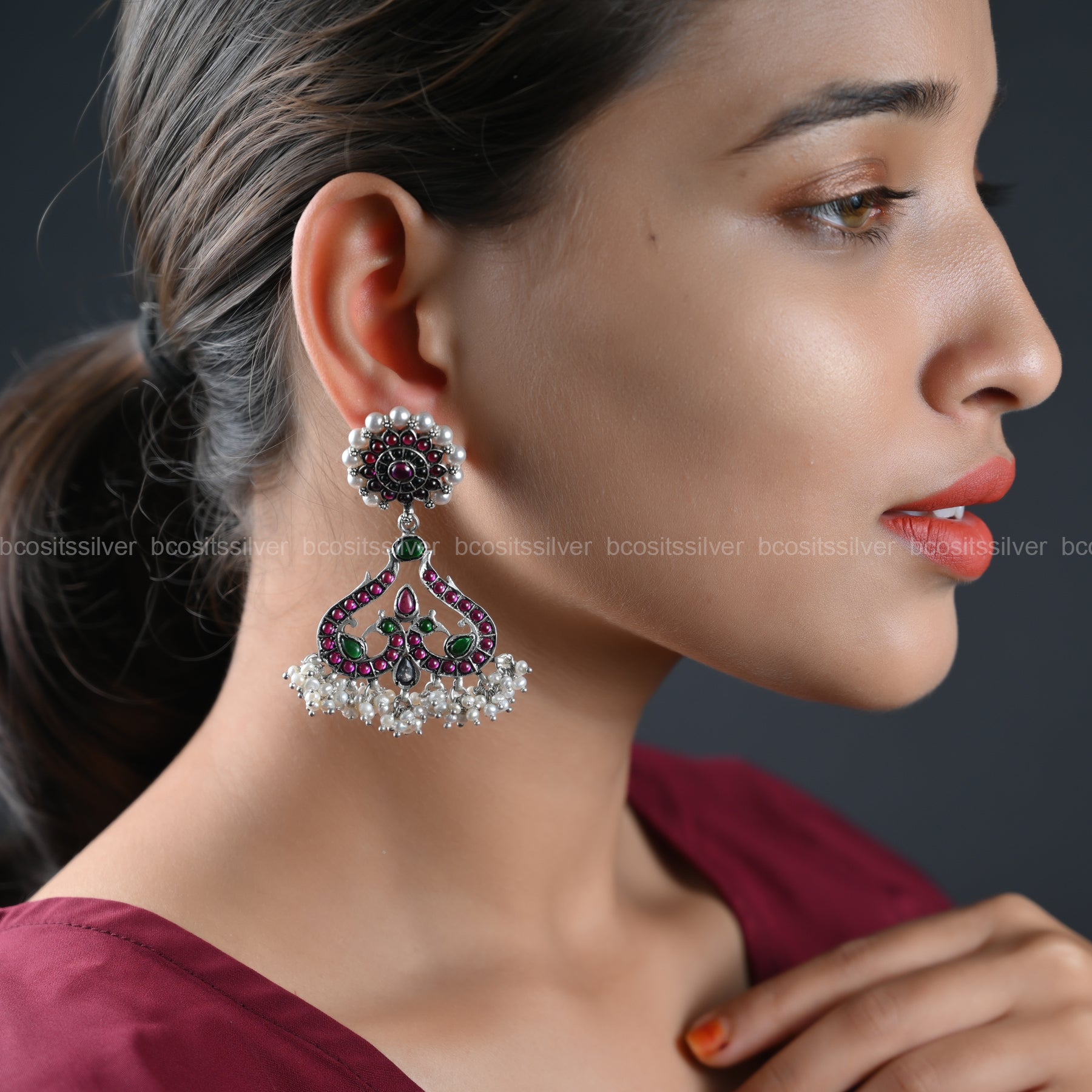 Pure 925 Silver Oxidized Chandbali - 1093