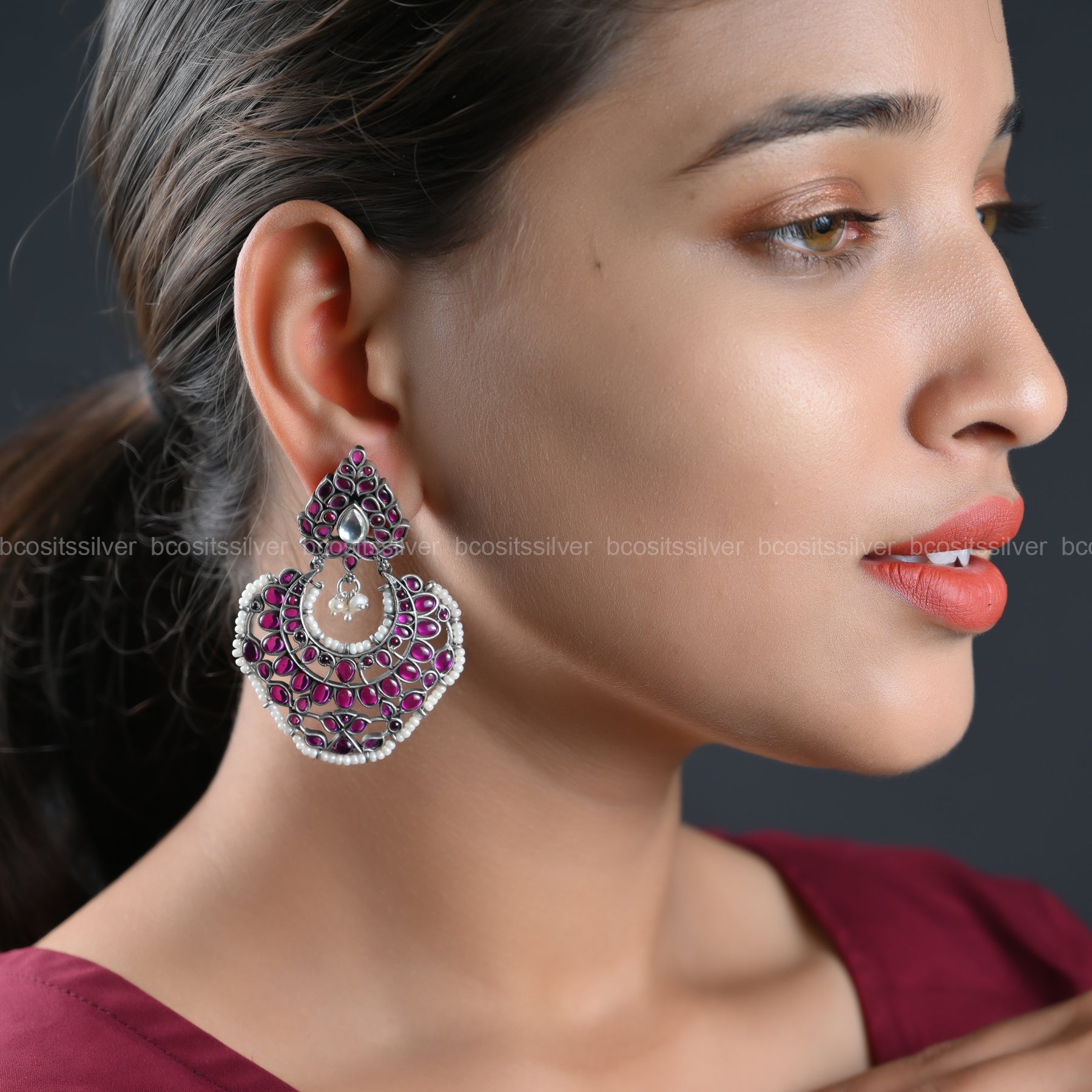 Pure 925 Silver Oxidized Chandbali - 1091