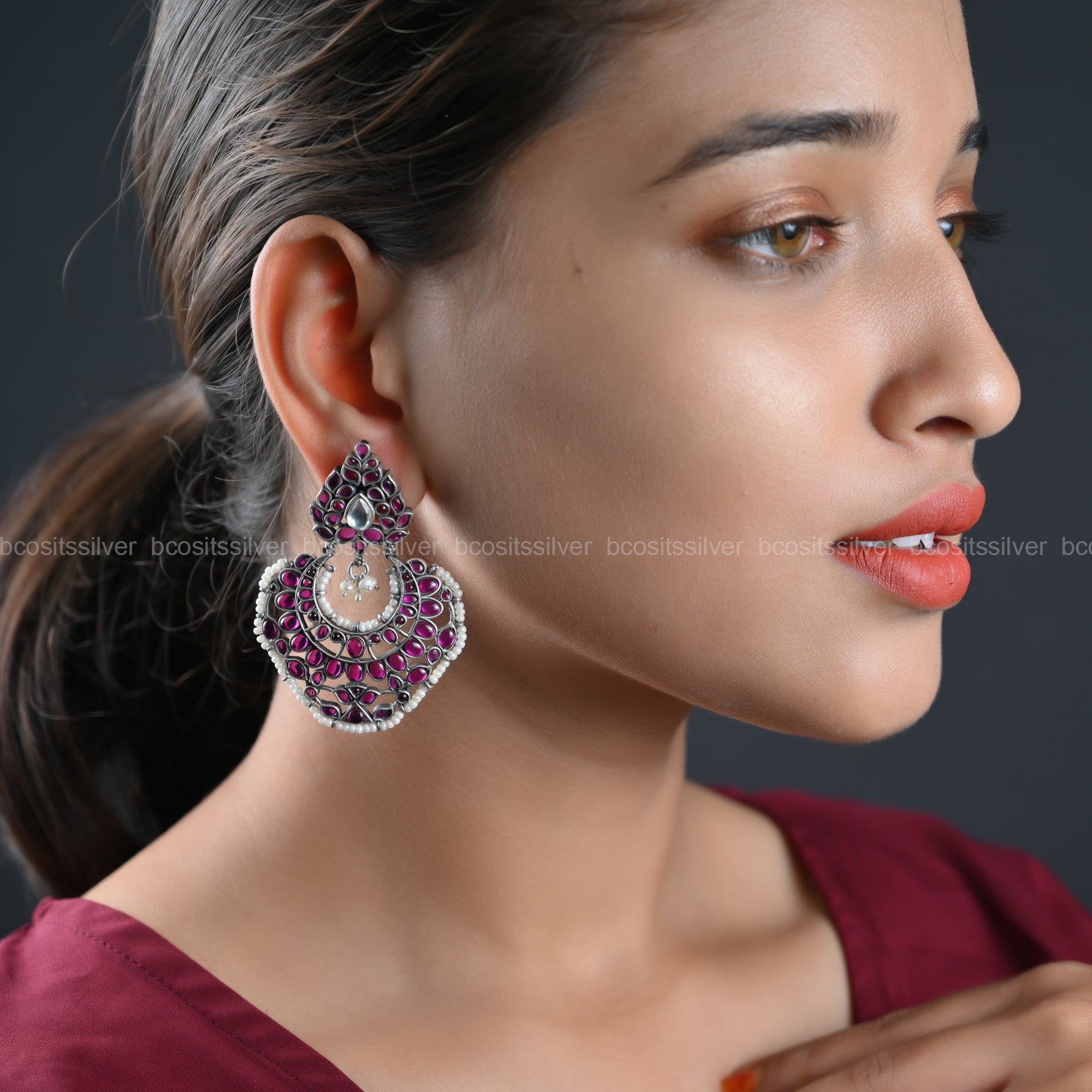 Pure 925 Silver Oxidized Chandbali - 1091