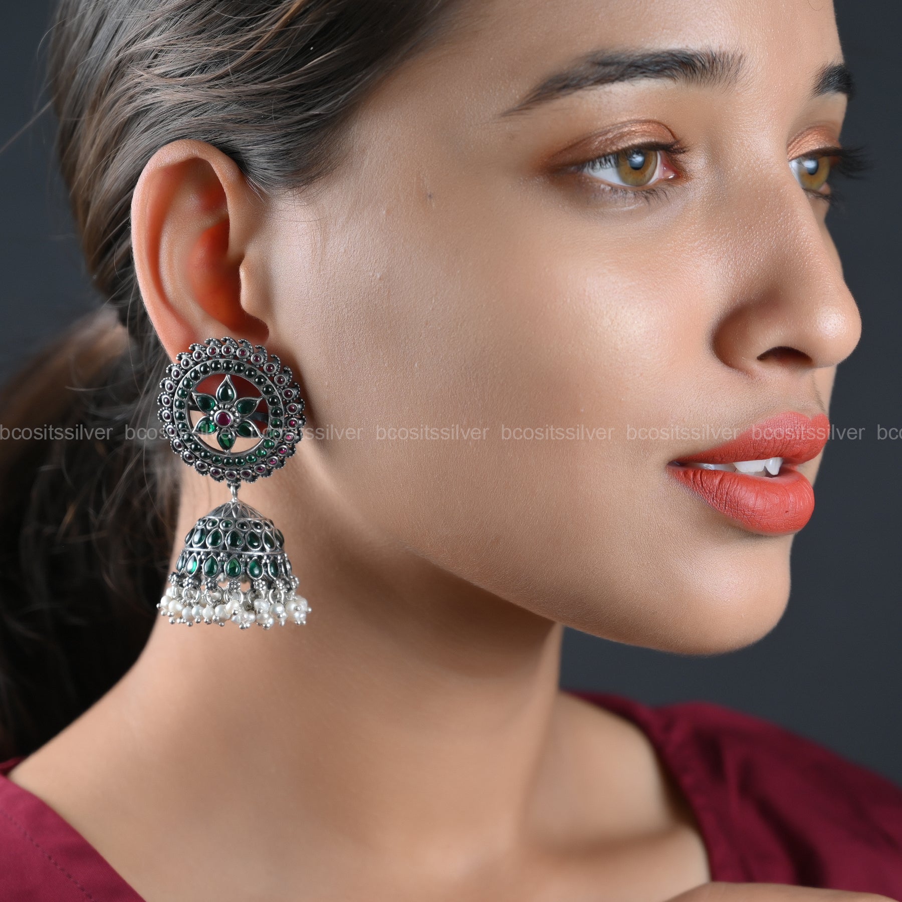 Pure 925 Silver Oxidized Jhumka - 1079