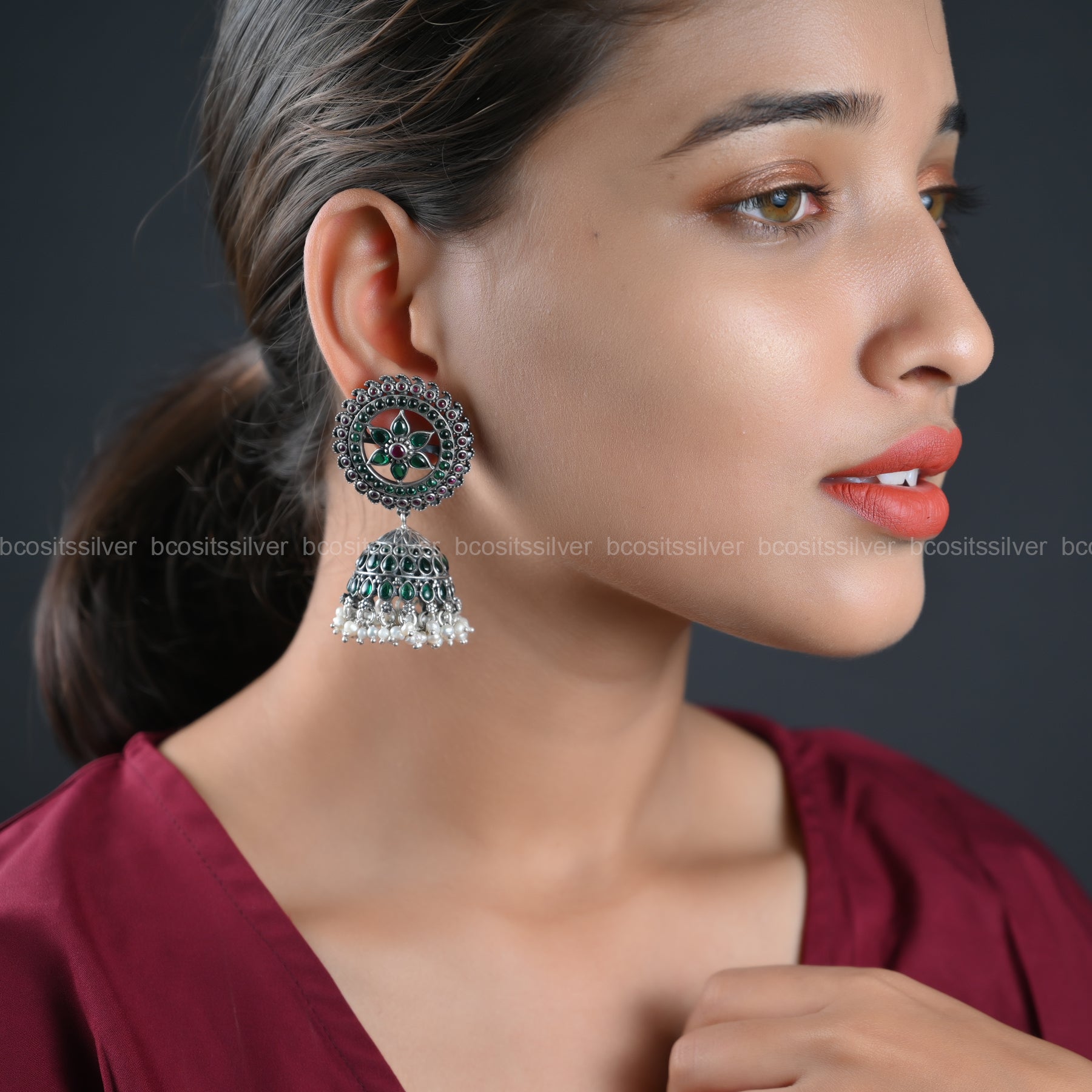 Pure 925 Silver Oxidized Jhumka - 1079