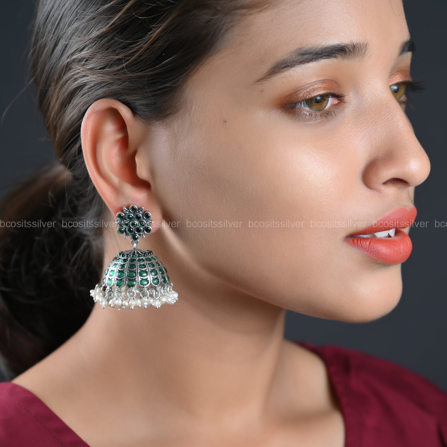 Pure 925 Silver Oxidized Jhumka - 1080