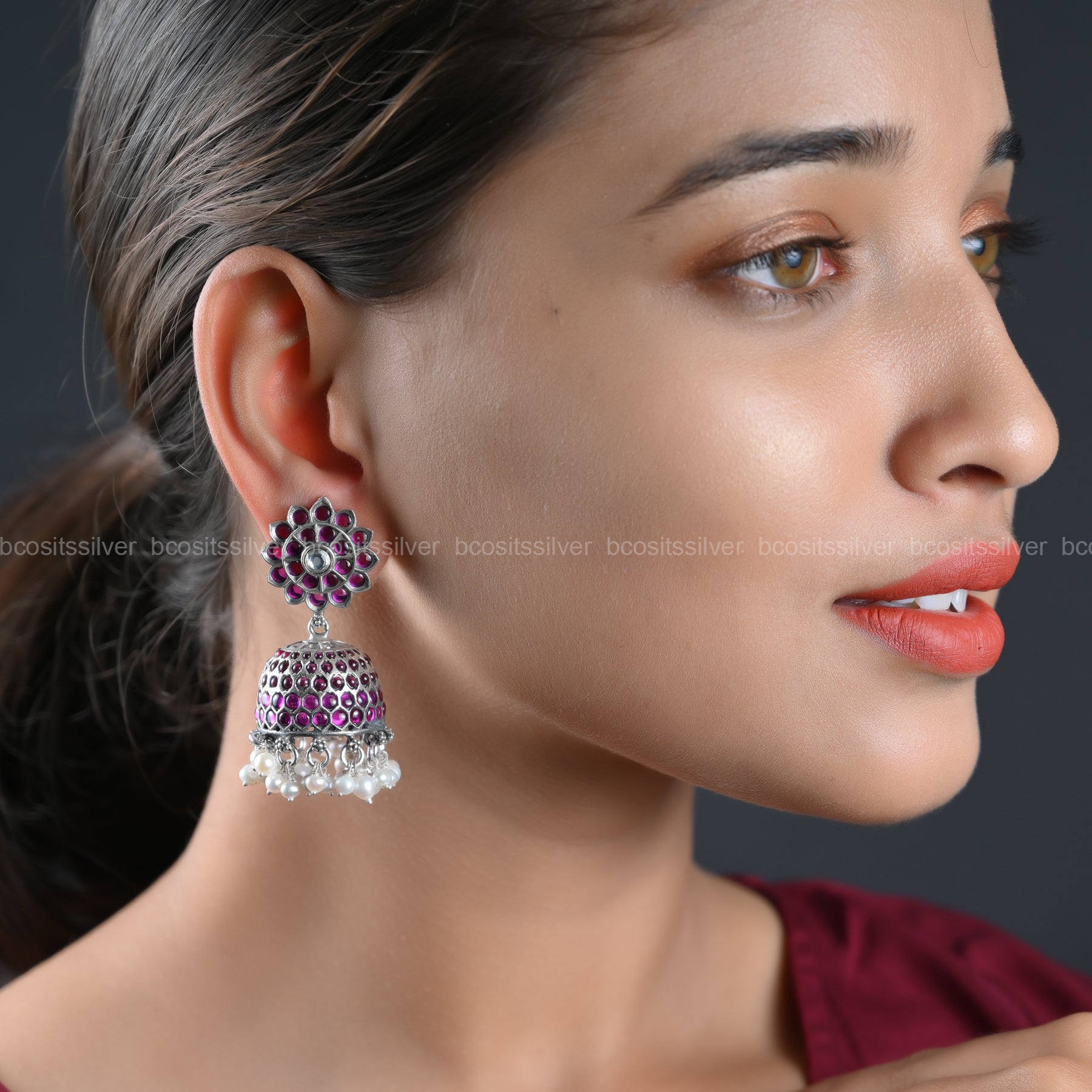 Pure 925 Silver Oxidized Jhumka - 1086