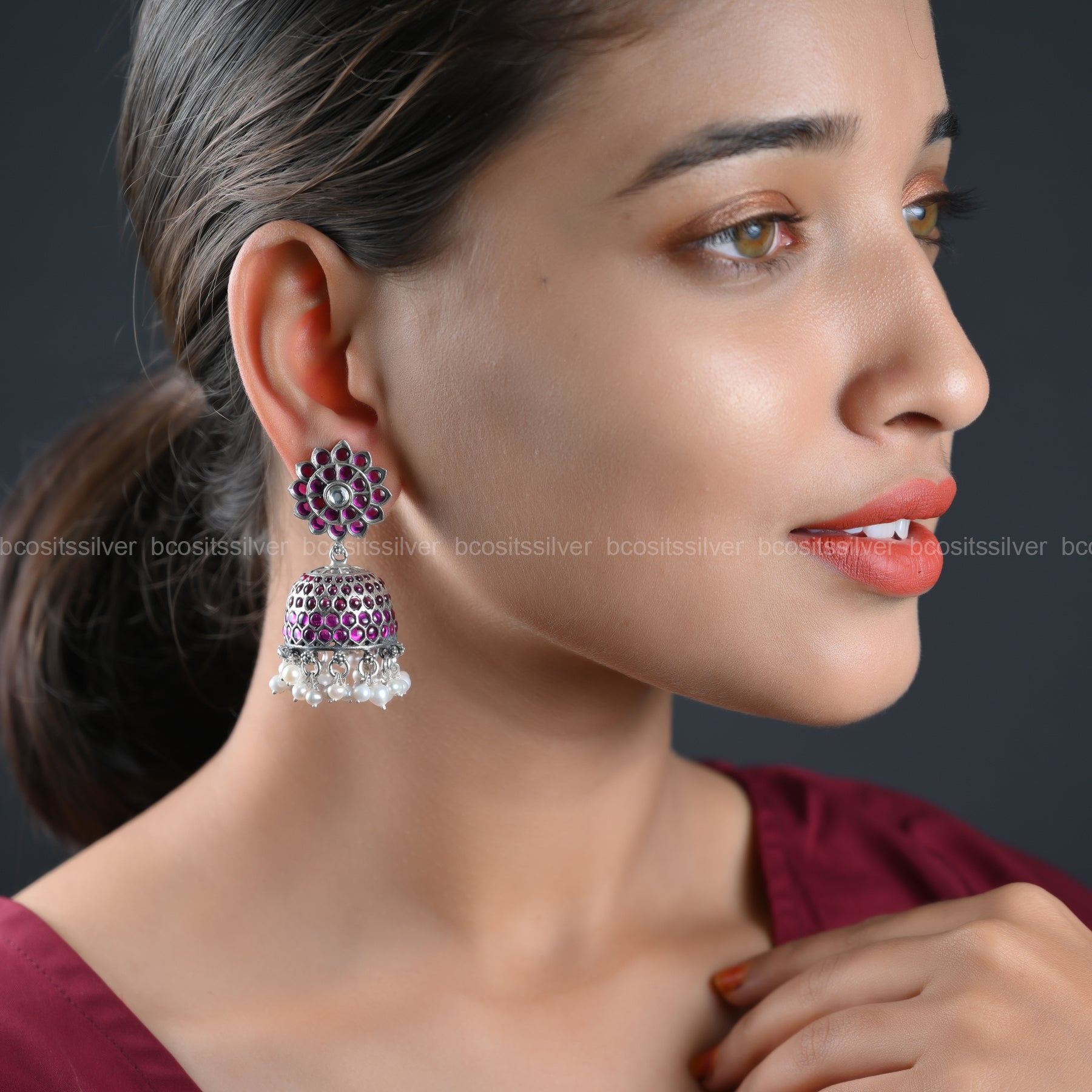 Pure 925 Silver Oxidized Jhumka - 1086
