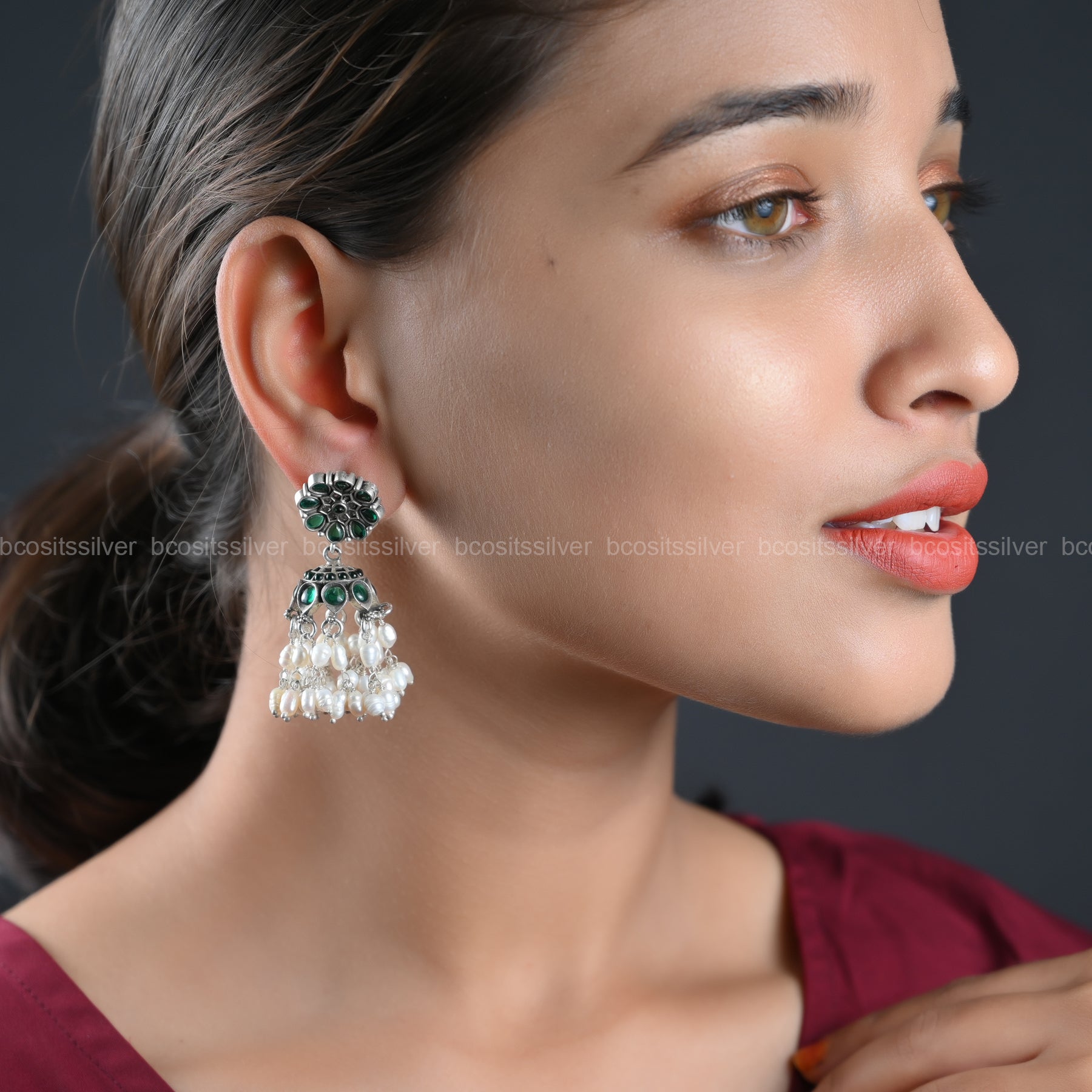 Pure 925 Silver Oxidized Jhumka - 1088