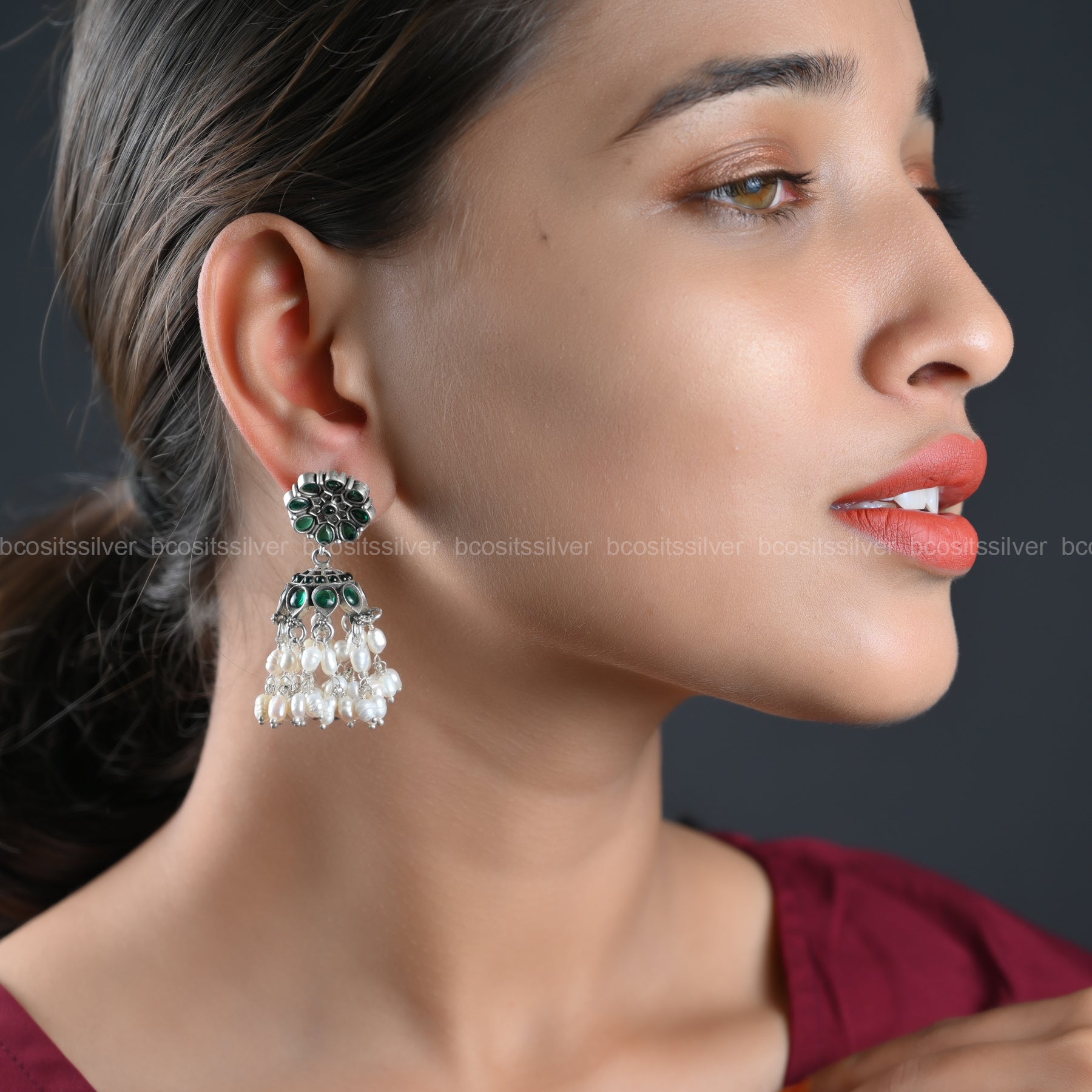 Pure 925 Silver Oxidized Jhumka - 1088
