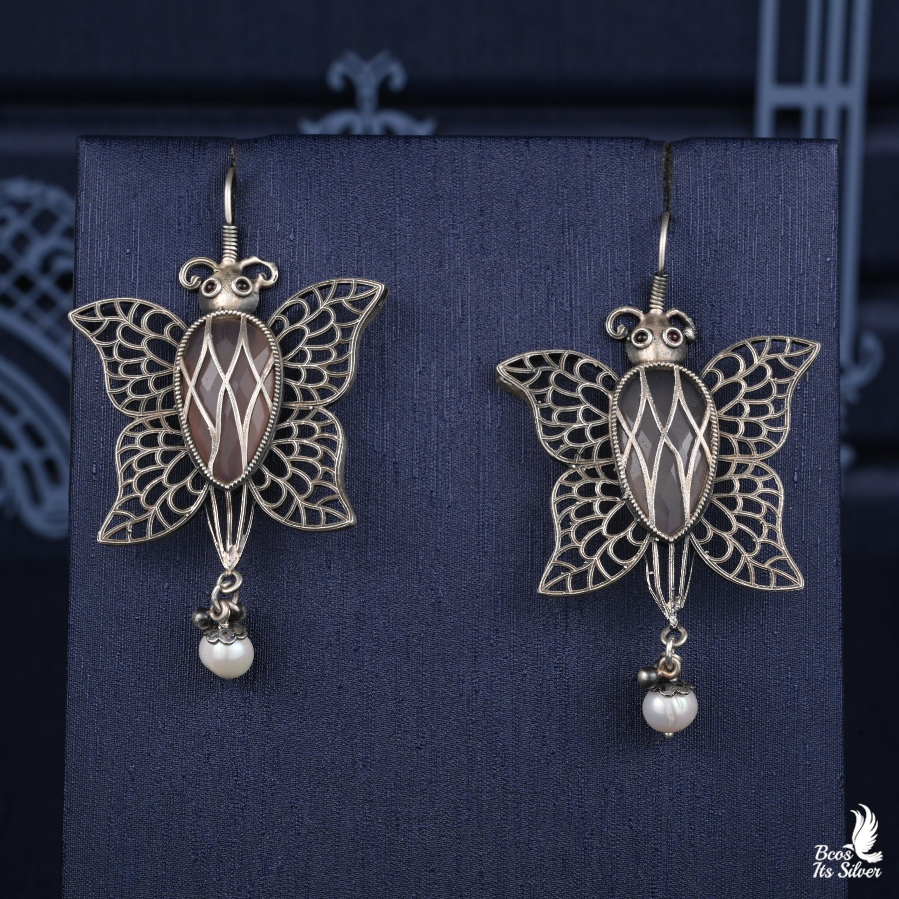 Pure 925 Silver Oxidized Butterfly Earring - 2742