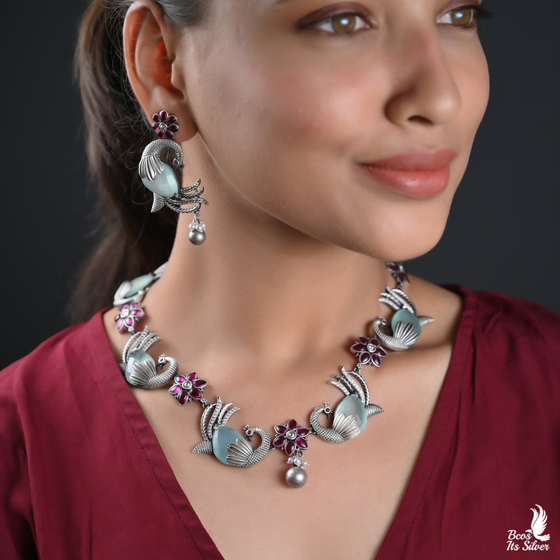 925 Silver Peacock Oxidized Neckpiece - 2741