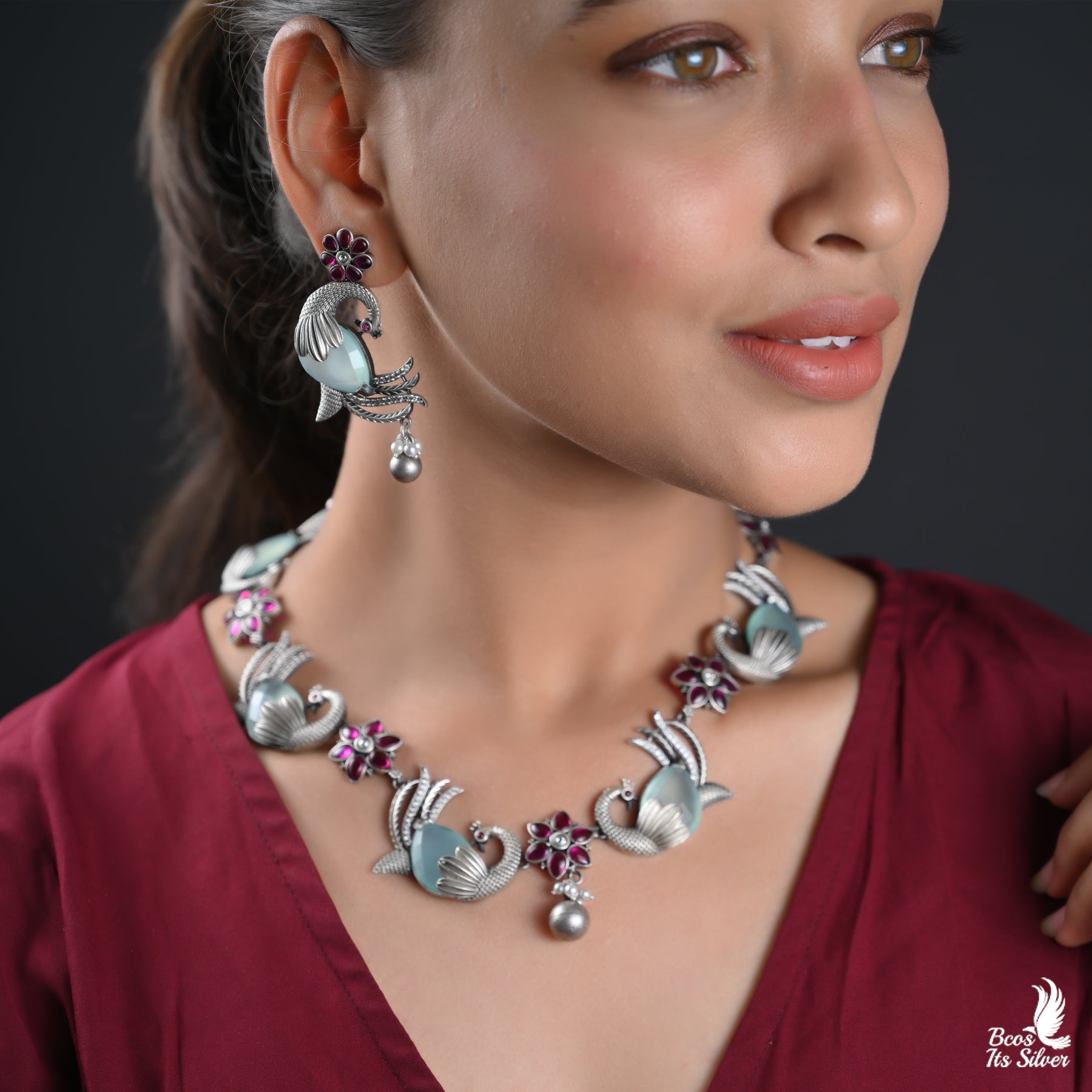 925 Silver Peacock Oxidized Neckpiece - 2741