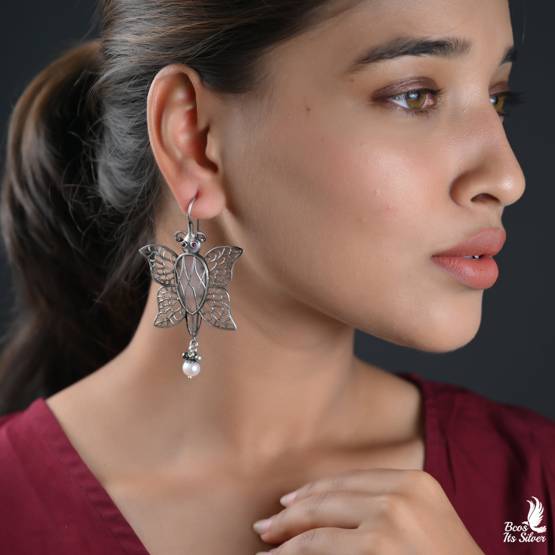 Pure 925 Silver Oxidized Butterfly Earring - 2742