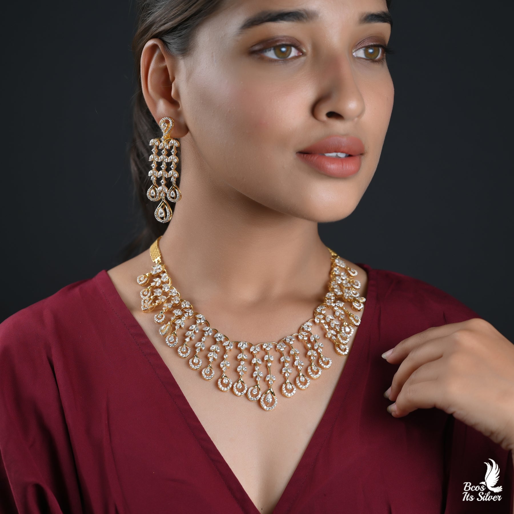 Theia Diamond Look Neckpiece - 2792 - ( MADE TO ORDER )