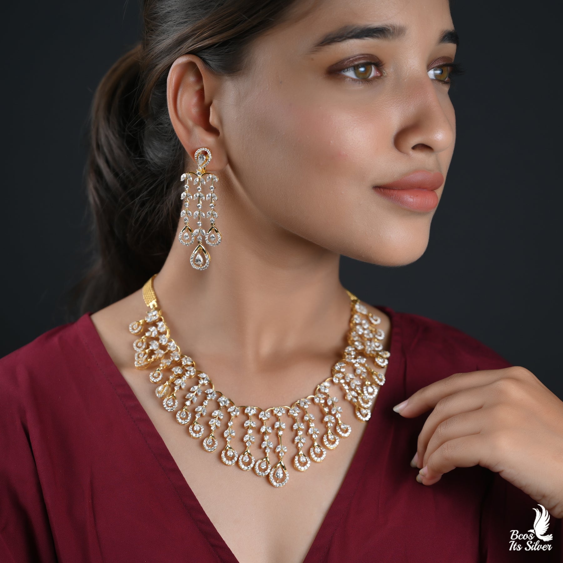 Theia Diamond Look Neckpiece - 2792 - ( MADE TO ORDER )