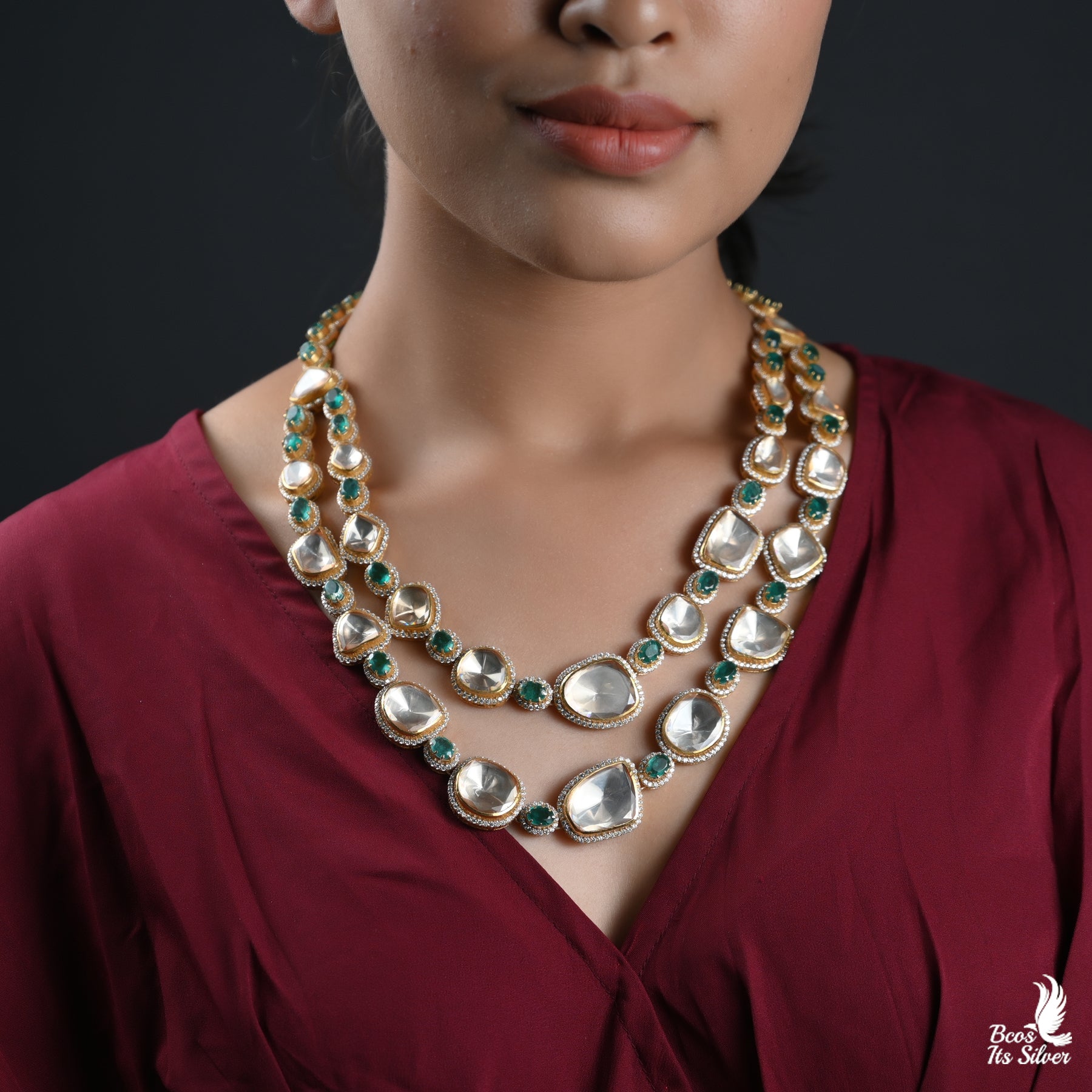Gold Plated Polki Necklace - 2697