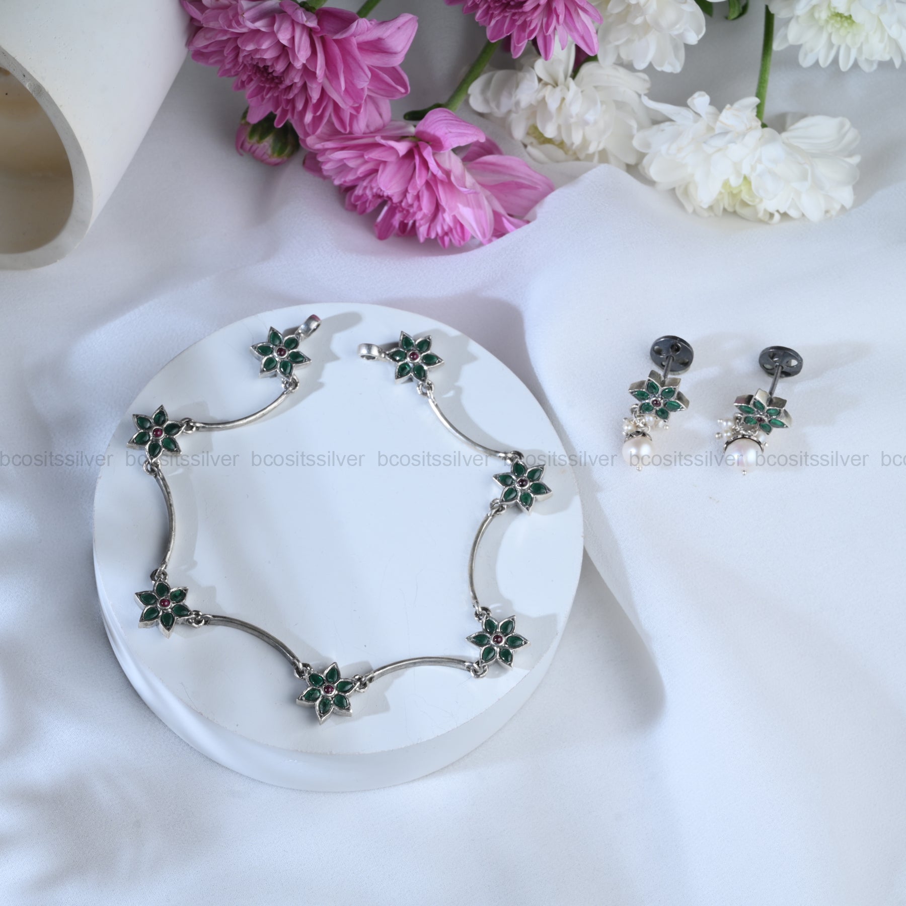 925 Oxidized Flower Neckpiece - 1236