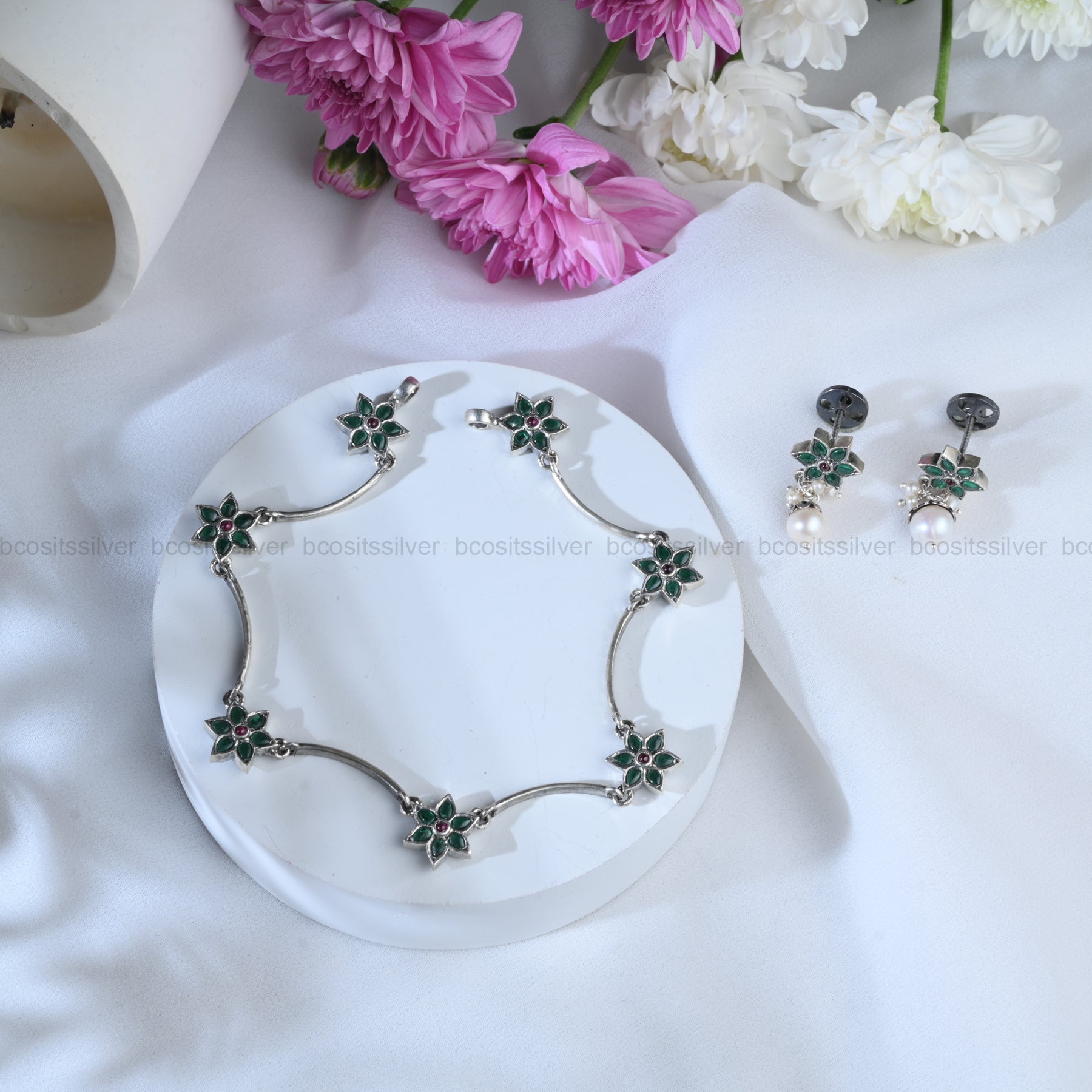 925 Oxidized Flower Neckpiece - 1236