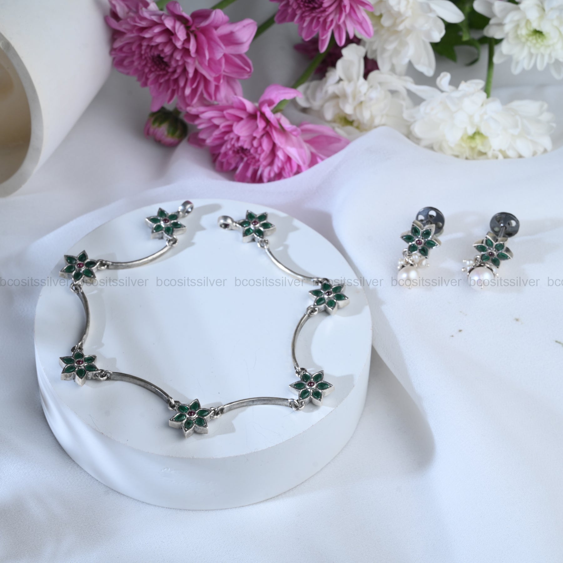 925 Oxidized Flower Neckpiece - 1236