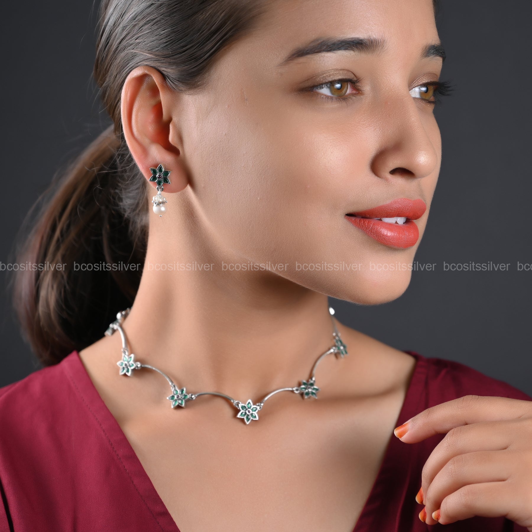925 Oxidized Flower Neckpiece - 1236
