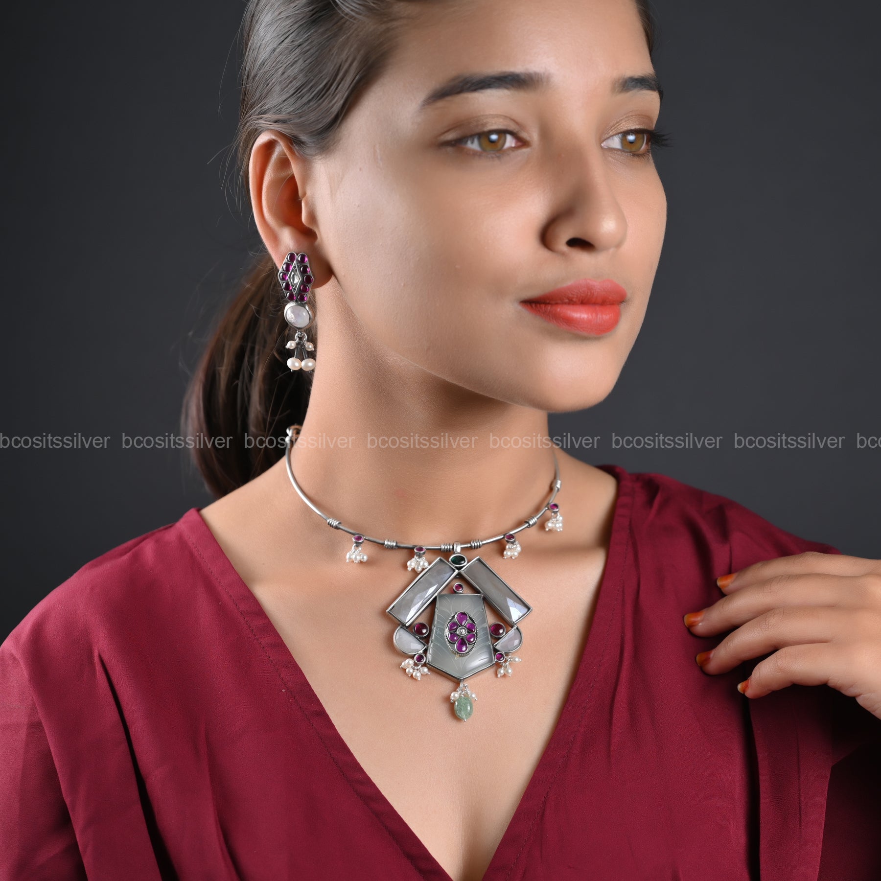 925 Silver Oxidized Neckpiece - 1219