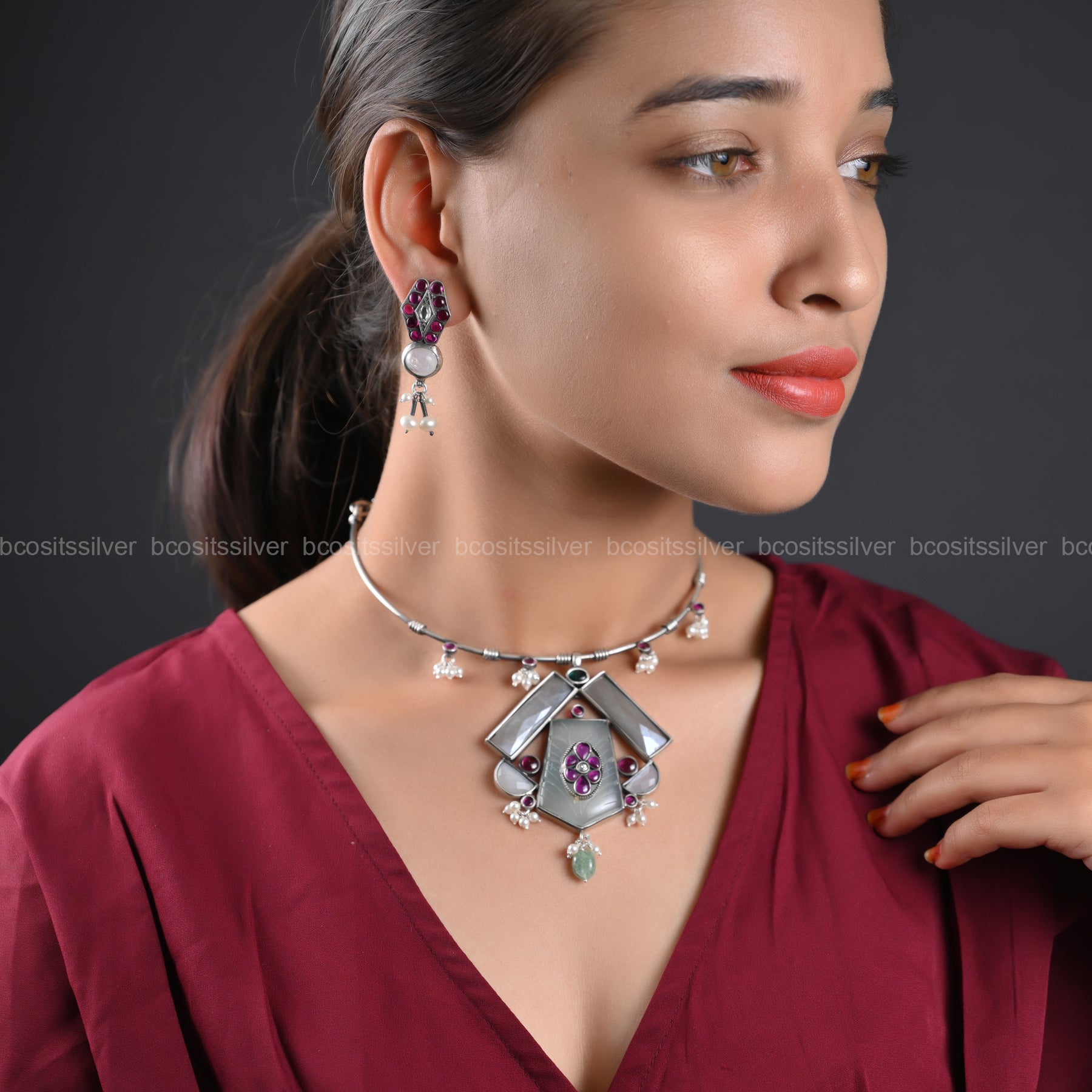 925 Silver Oxidized Neckpiece - 1219