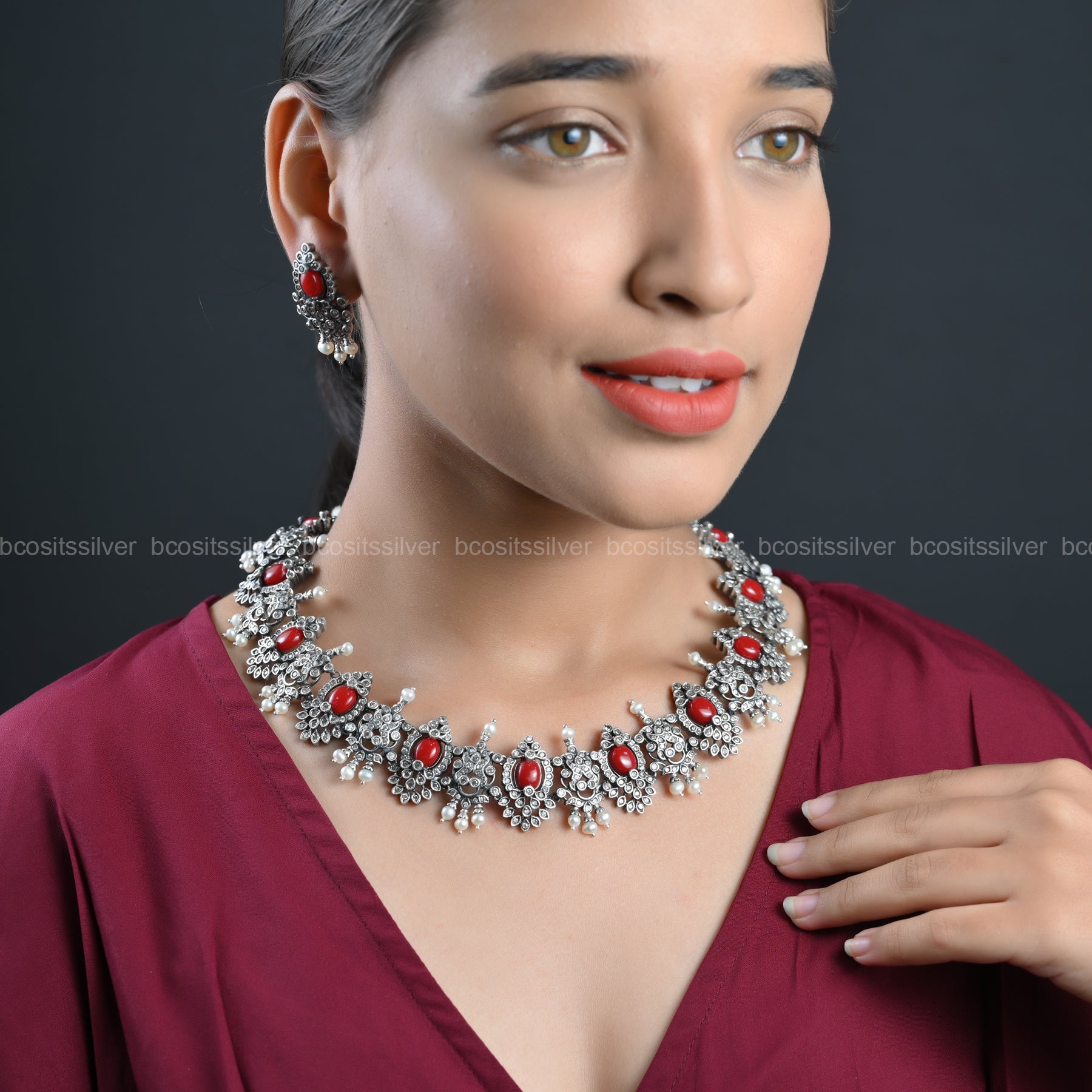 925 Silver Oxidized Necklace set - 146