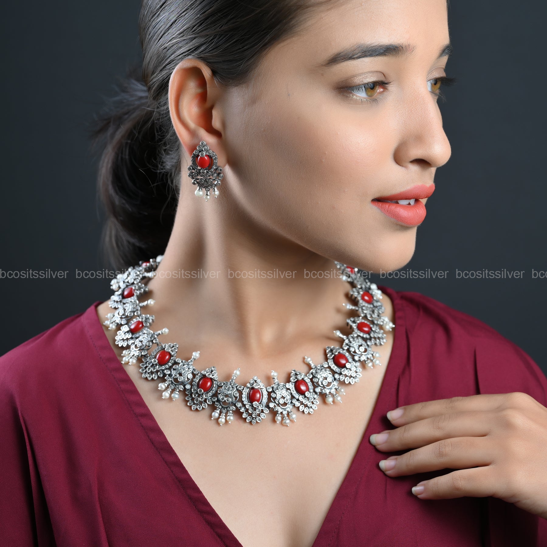 925 Silver Oxidized Necklace set - 146