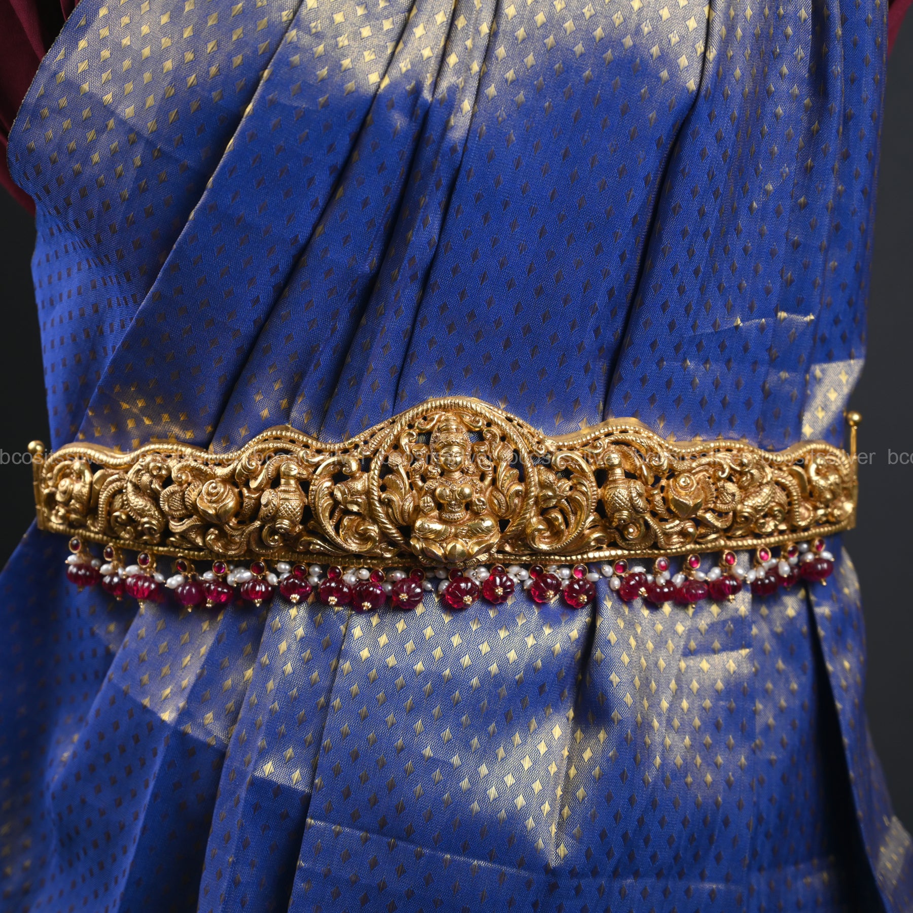 925 Silver Gold Plated Nakshi Waist Belt - 1378