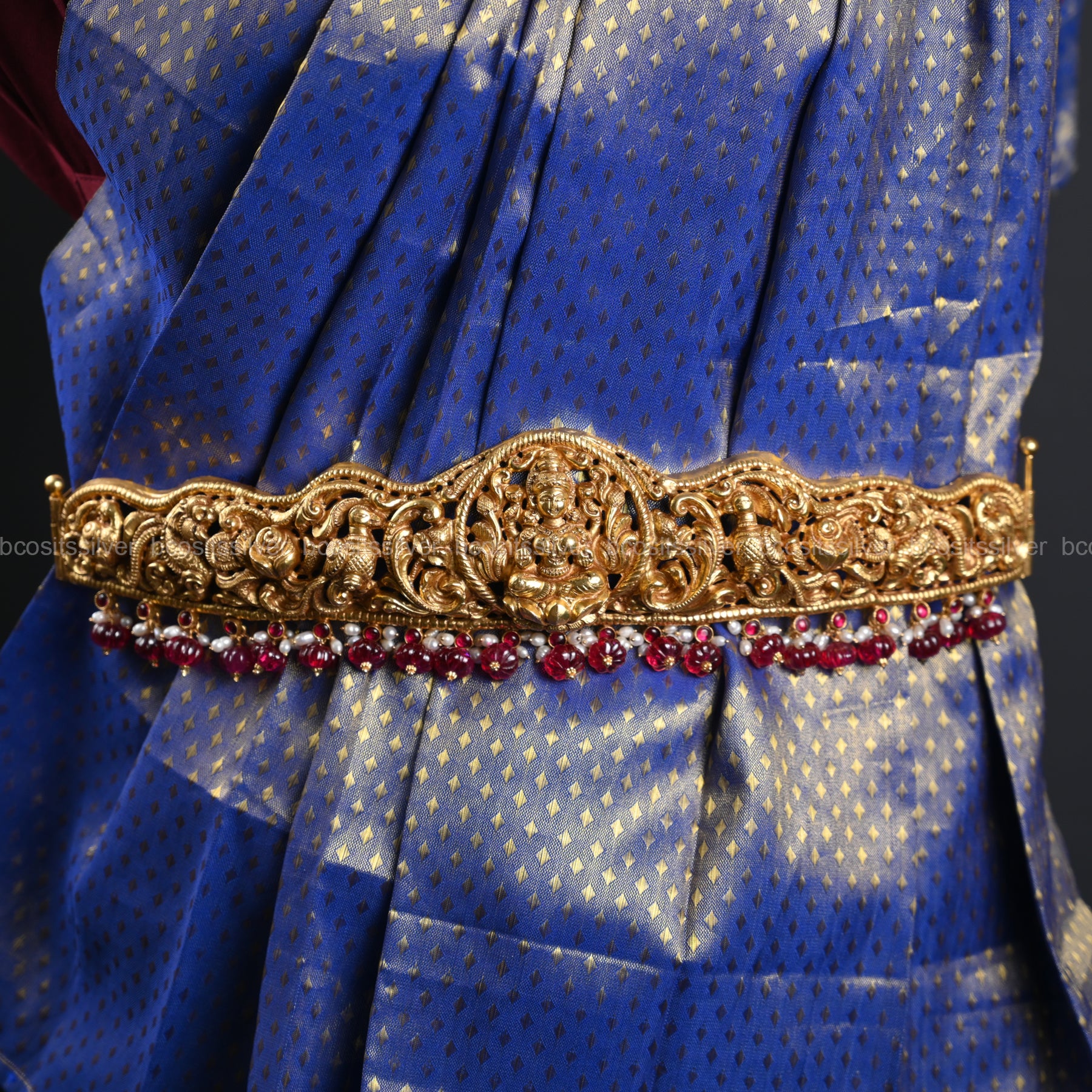 925 Silver Gold Plated Nakshi Waist Belt - 1378