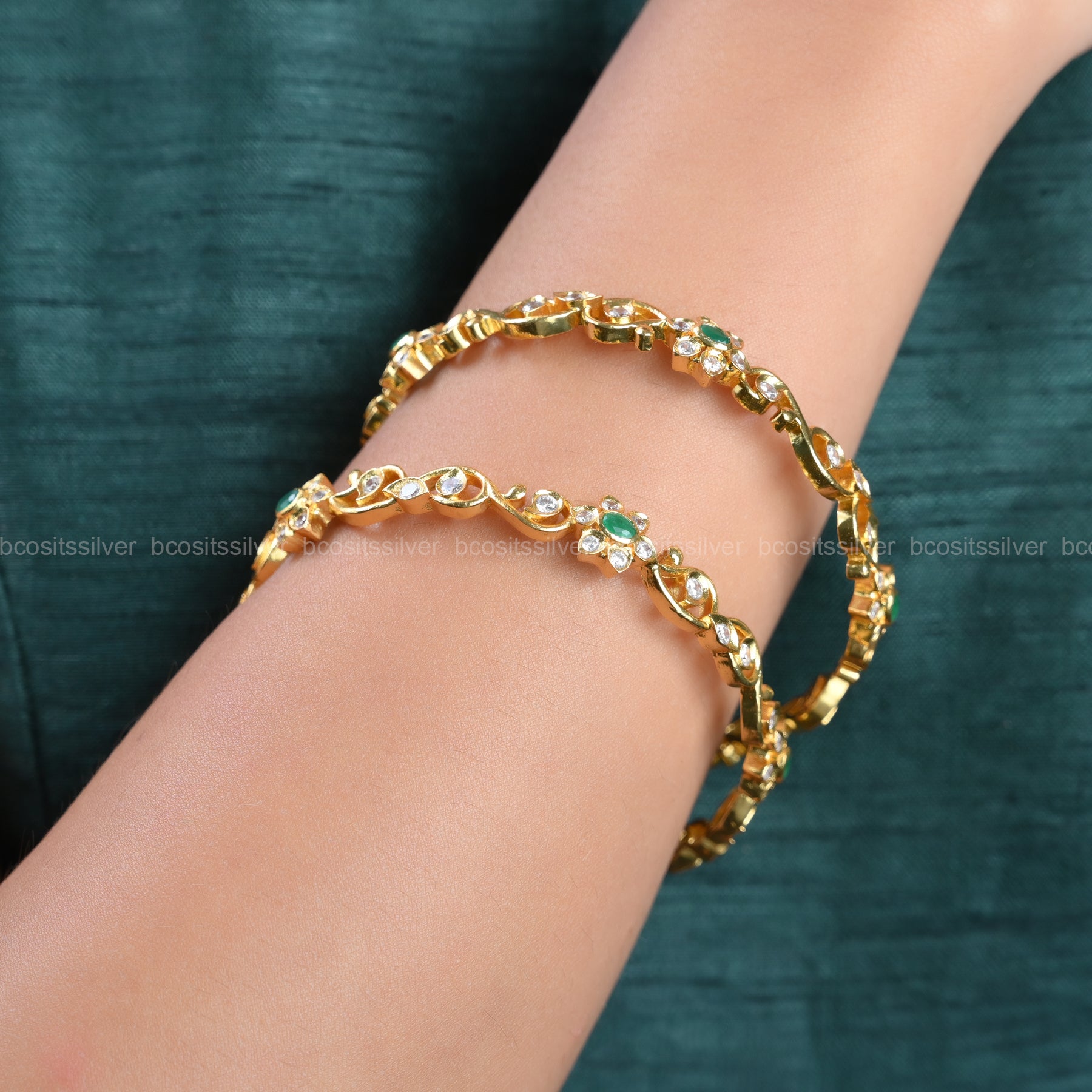 Gold Plated Flower Bangle - 431 - Size 2.6