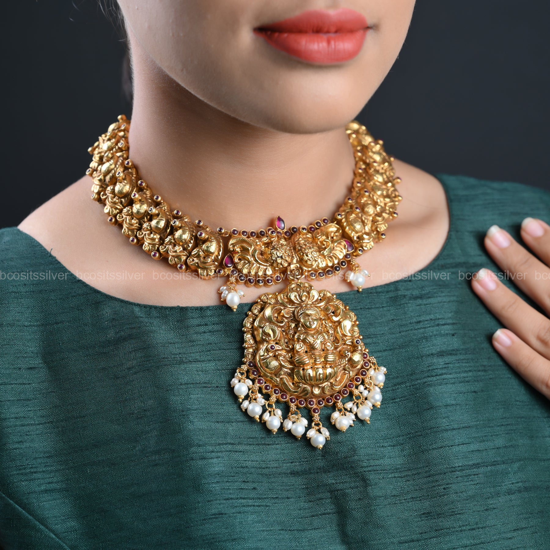 925 Silver Gold Plated Paavai Necklace- 365