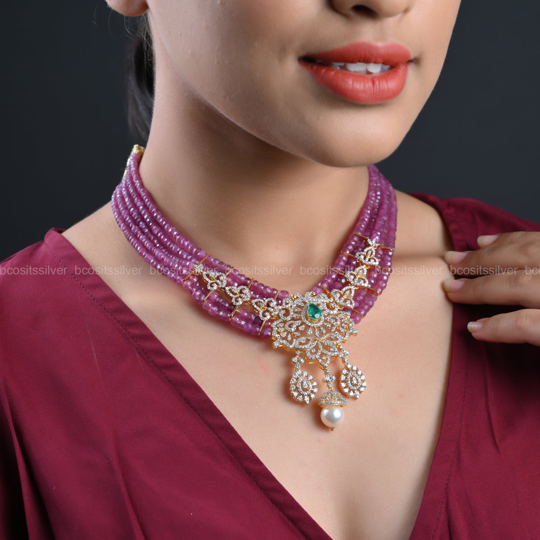 Theia Diamond Look Beads Neckpiece - 304 - ( MADE TO ORDER )