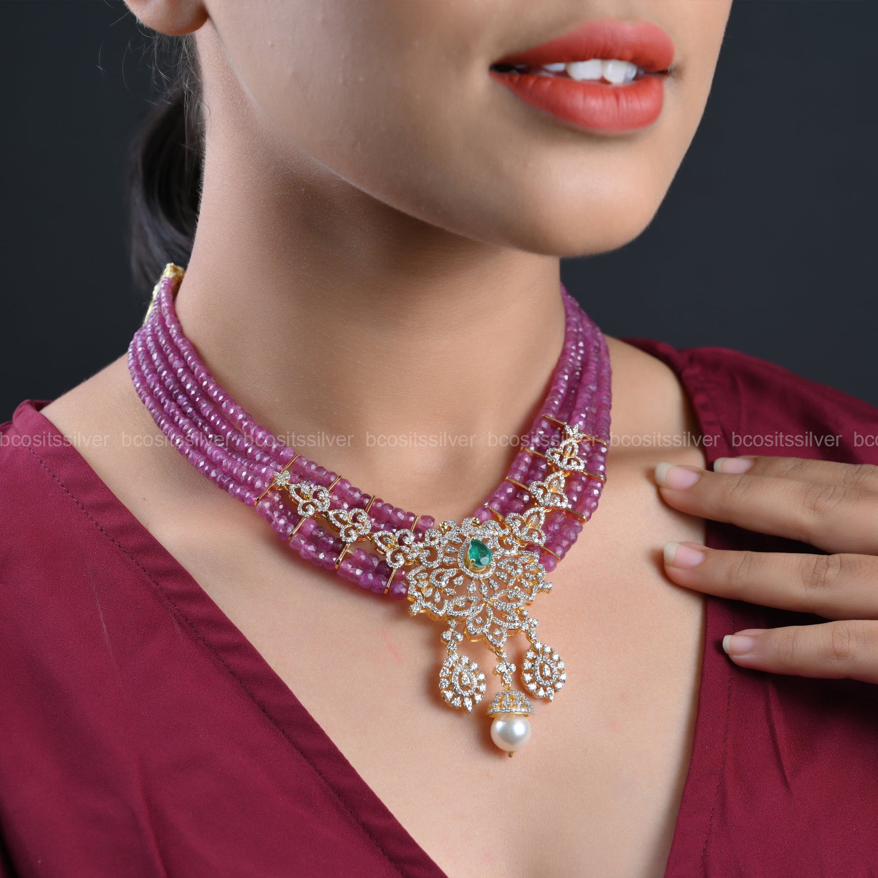 Theia Diamond Look Beads Neckpiece - 304 - ( MADE TO ORDER )