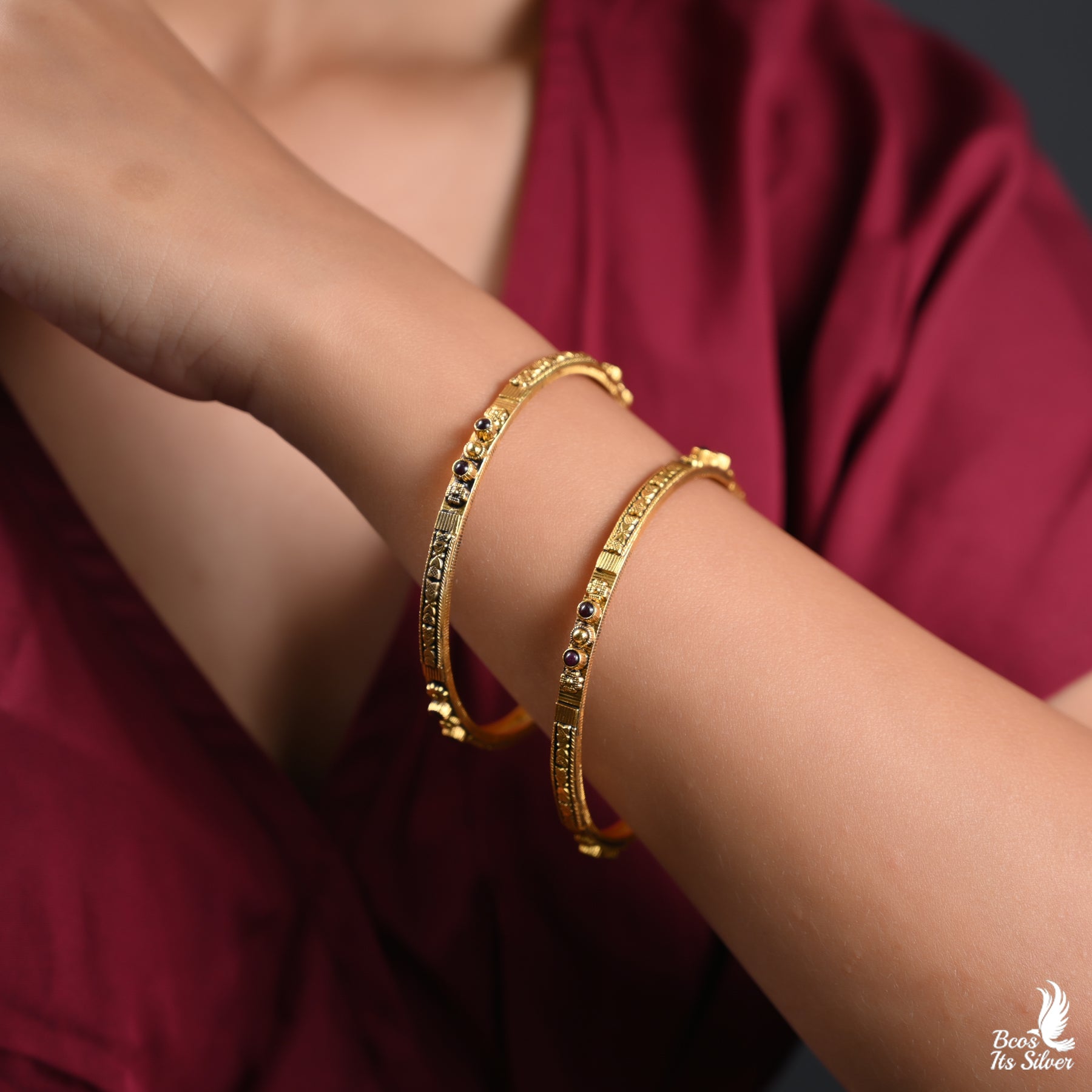 Pure 925 Silver Gold Plated Bangle - 2344