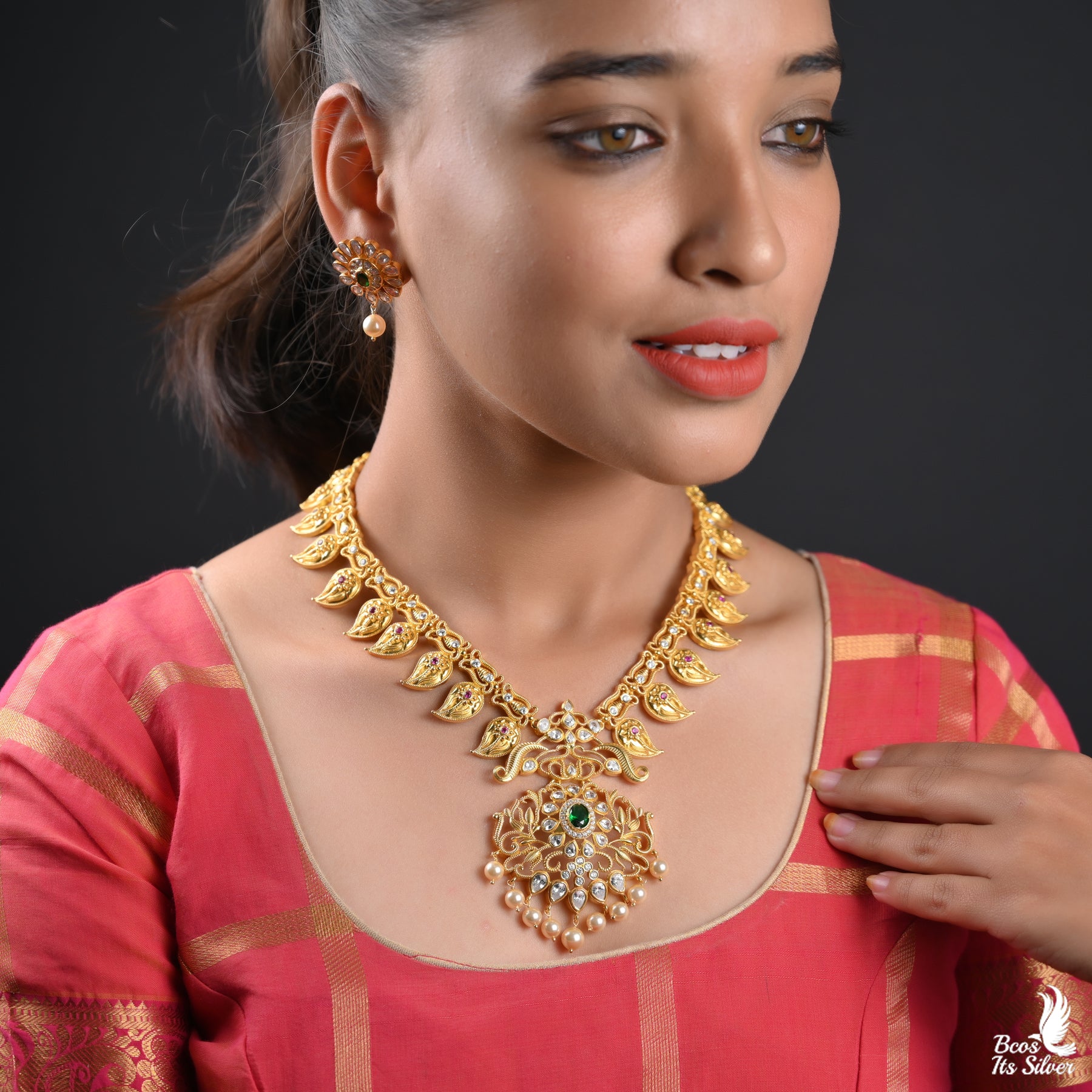 925 Silver Gold Plated Leaf Necklace - 2324