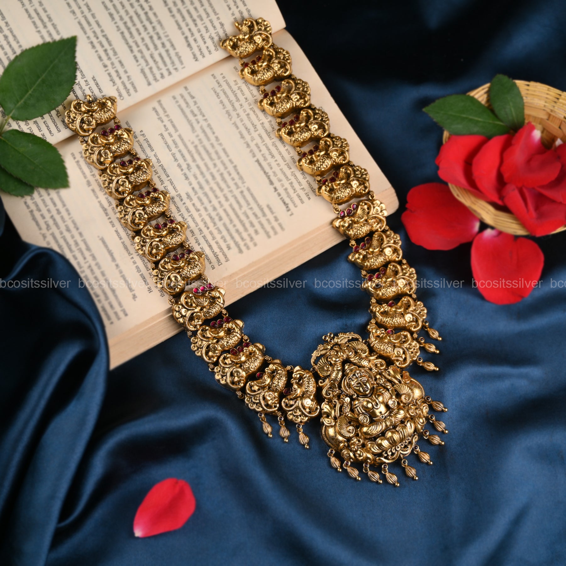 925 Silver Gold Plated Navaratri Haram- 8095