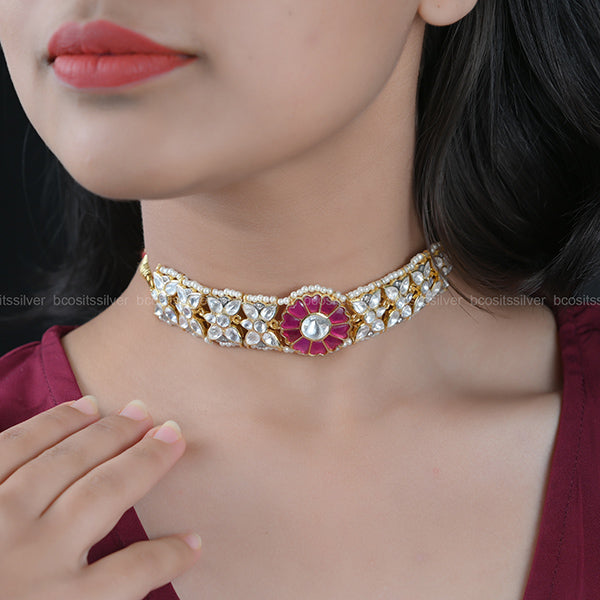 Pure 925 Silver Gold Plated Choker - 4291