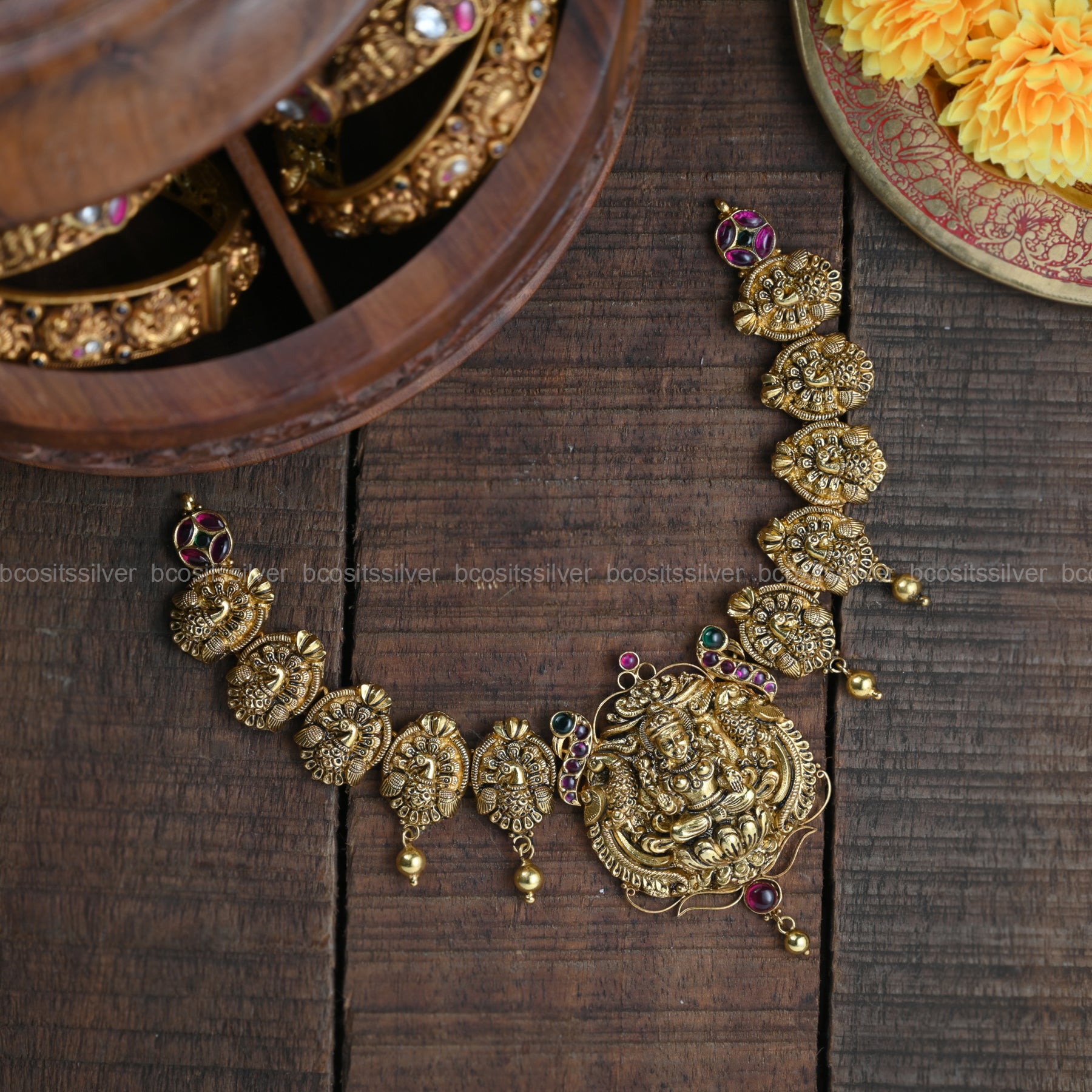 GOLD PLATED SANTRIPTI - Dashaka Mayuri Nakshi Neckpiece - 6598