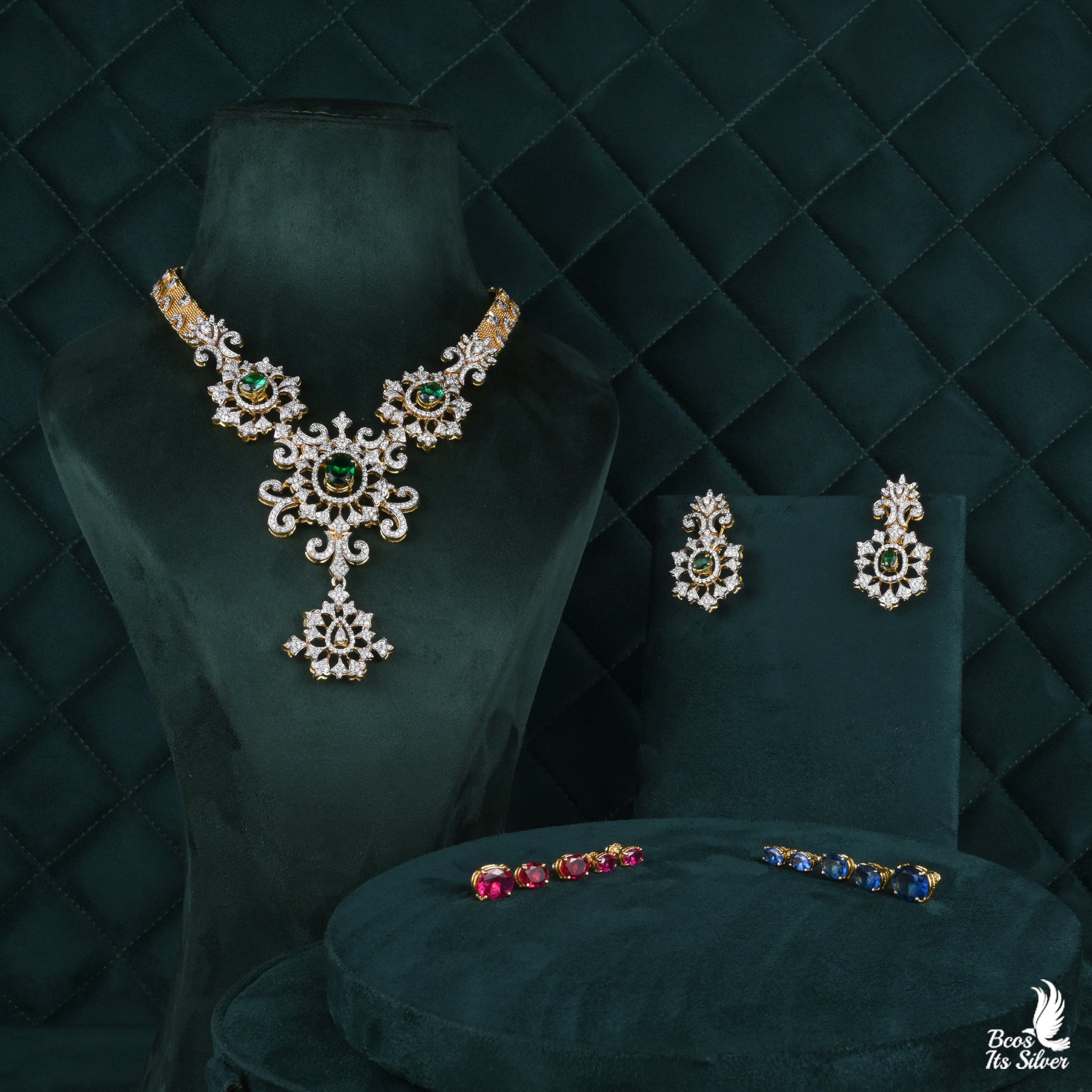 Theia Diamond Look Necklace with Earring- 2472