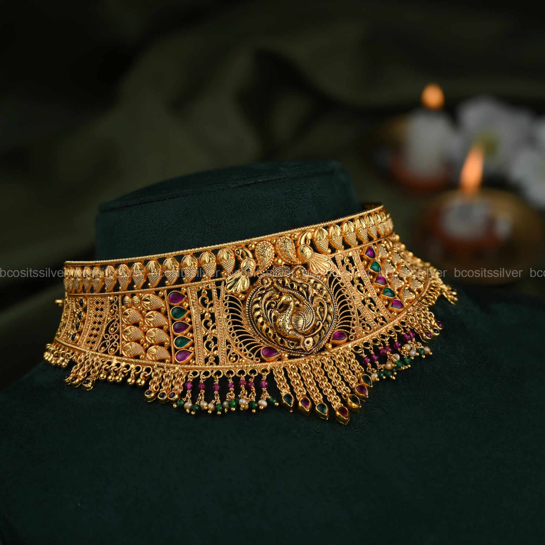 Gold Plated Peacock Chocker - 6587