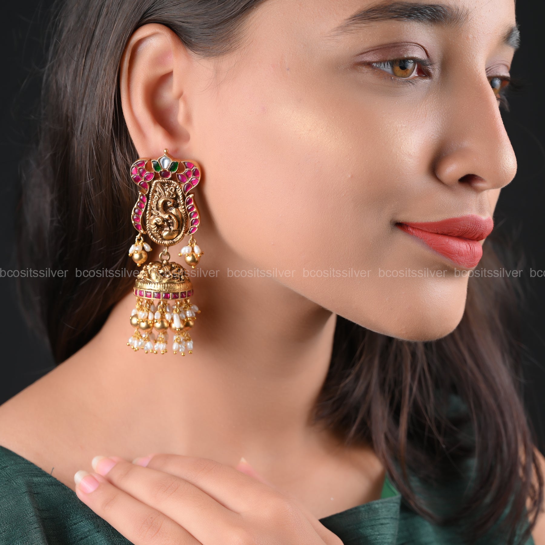 Silver peacock Earing with kundan stones -5775 (MADE TO ORDER)