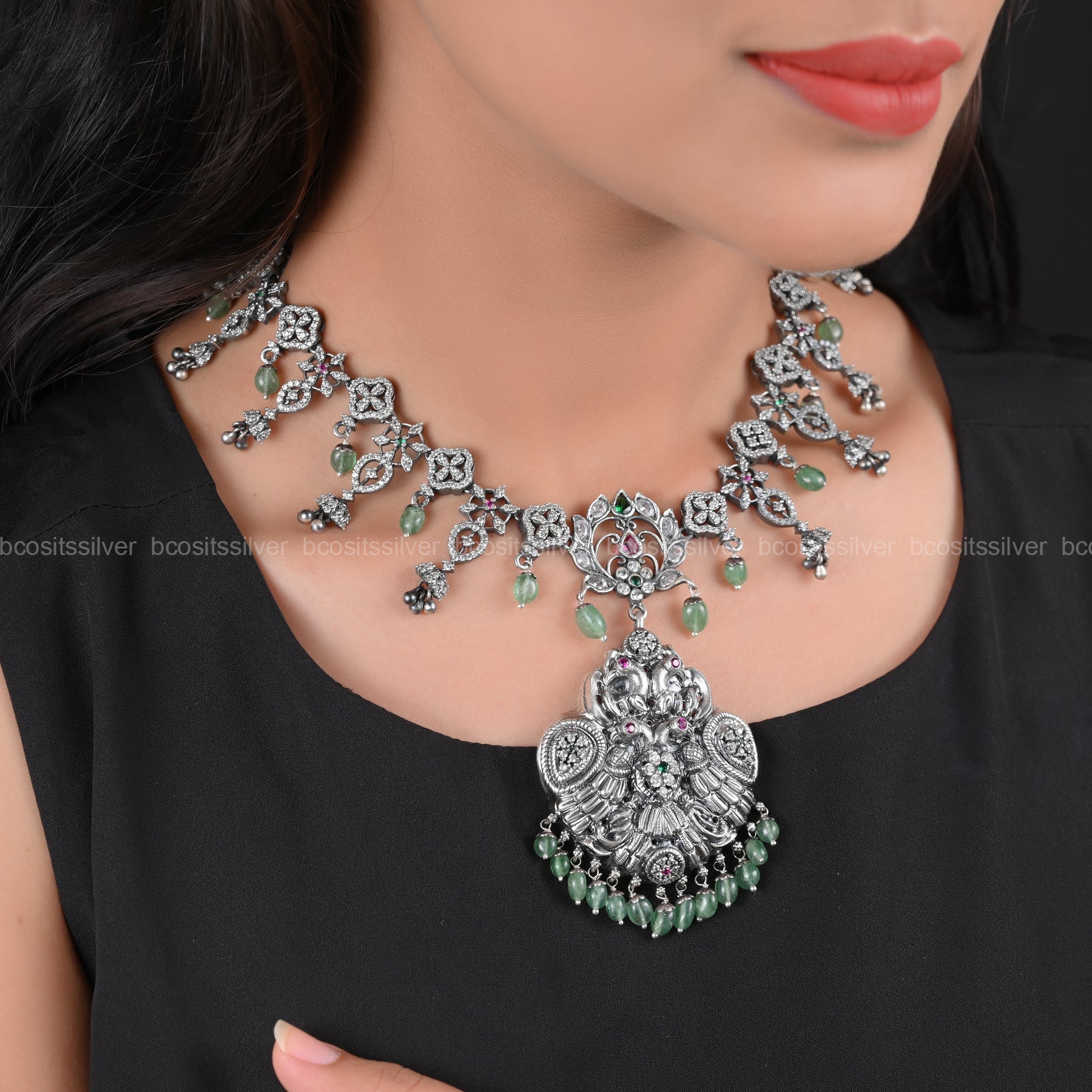925 Silver Oxidized Silver Necklace - 5080