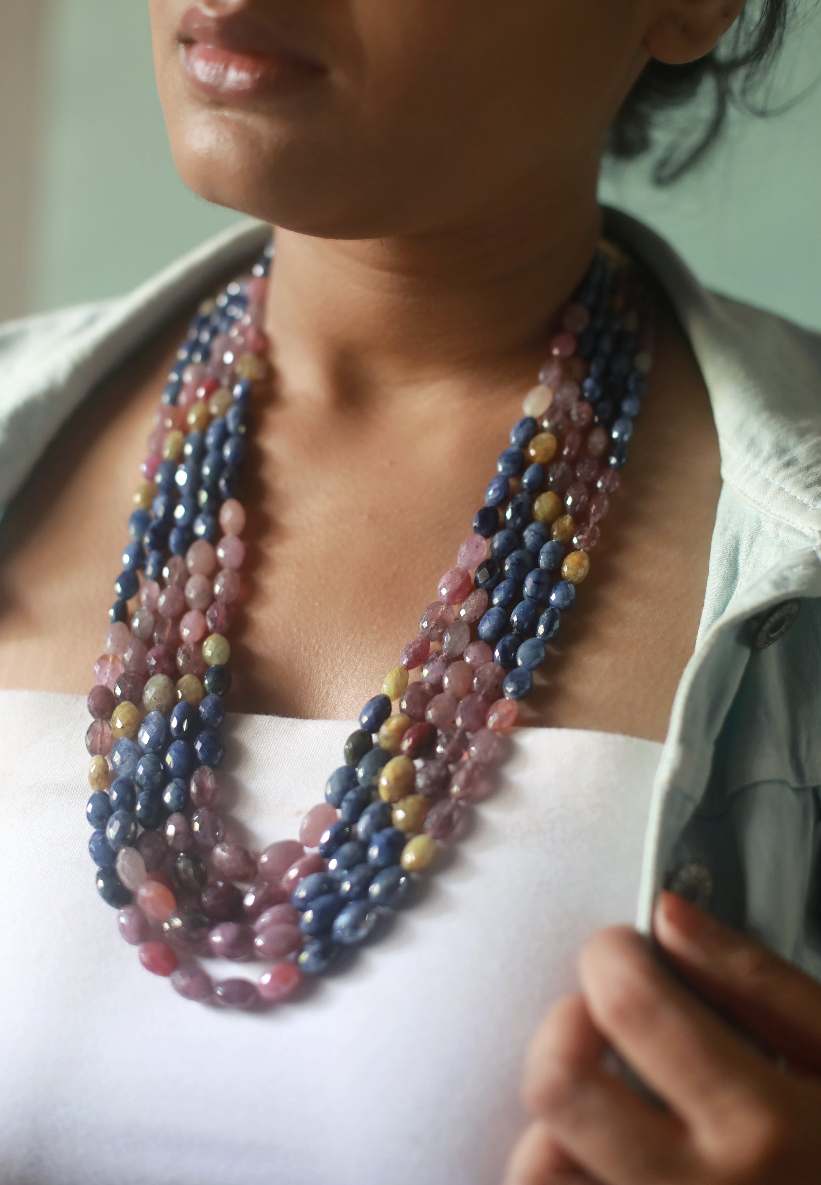 Multi Sapphire - 5 layer Manian Shape Beads - 1230