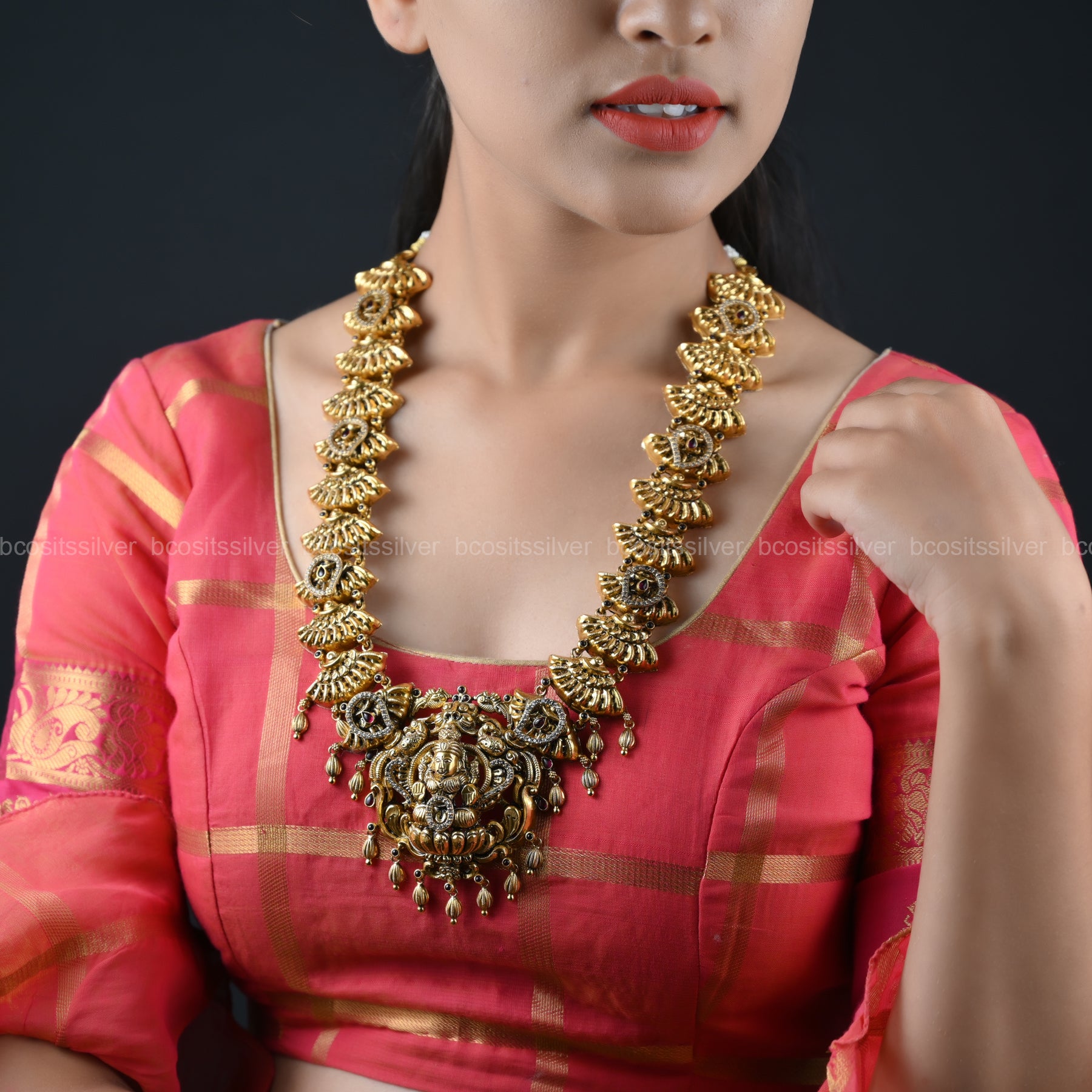 925 Silver Gold Plated Navaratri Haram- 066