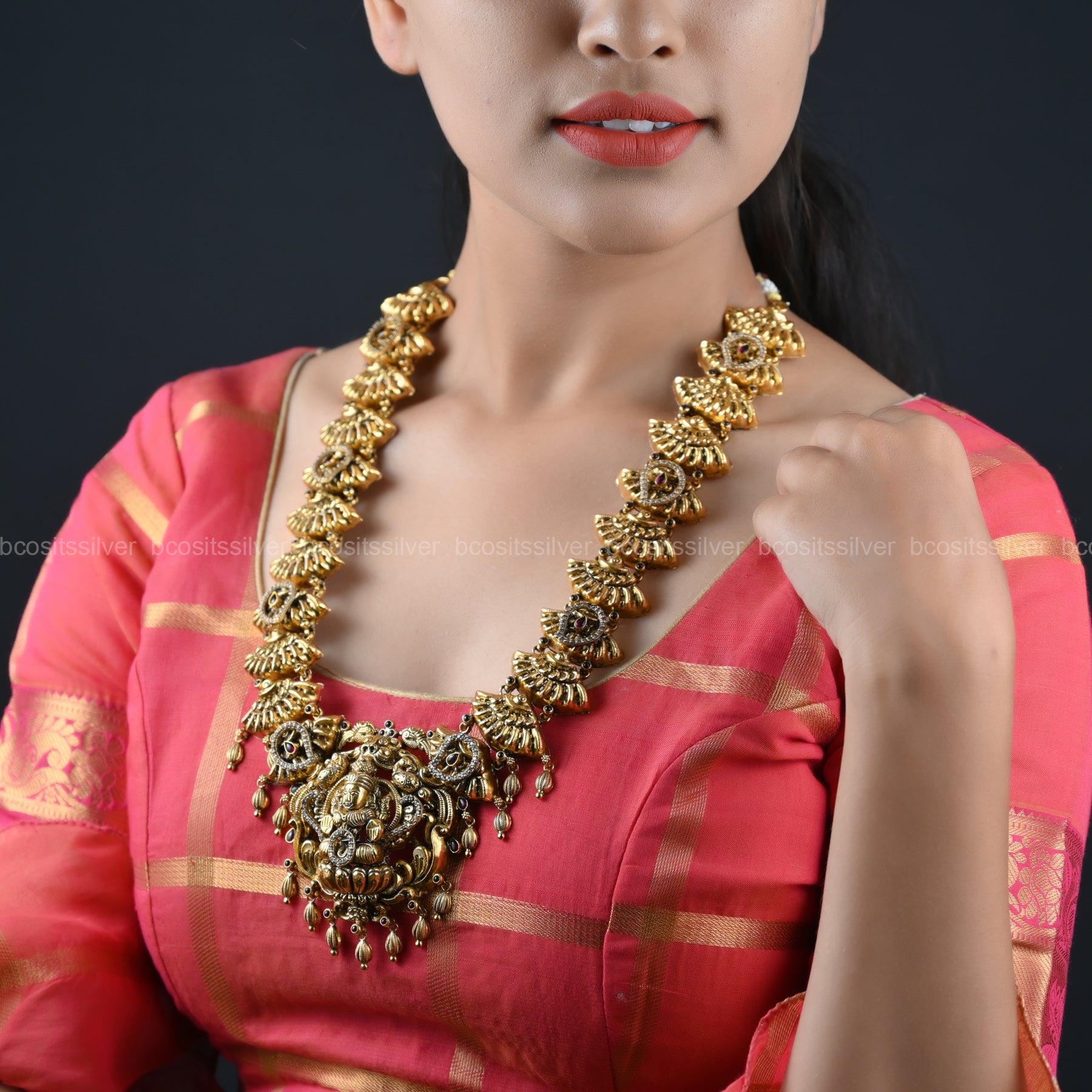 925 Silver Gold Plated Navaratri Haram- 066
