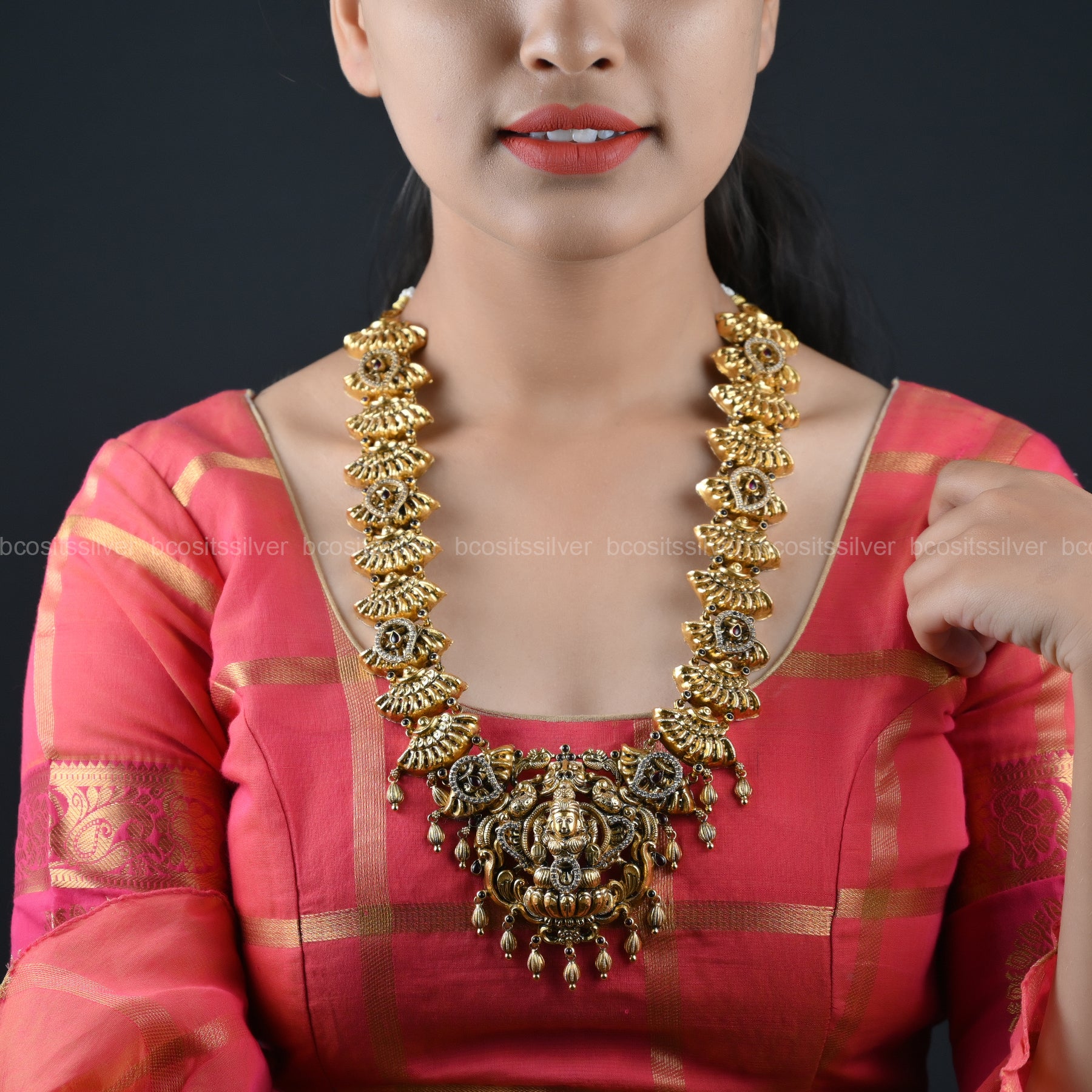 925 Silver Gold Plated Navaratri Haram- 066