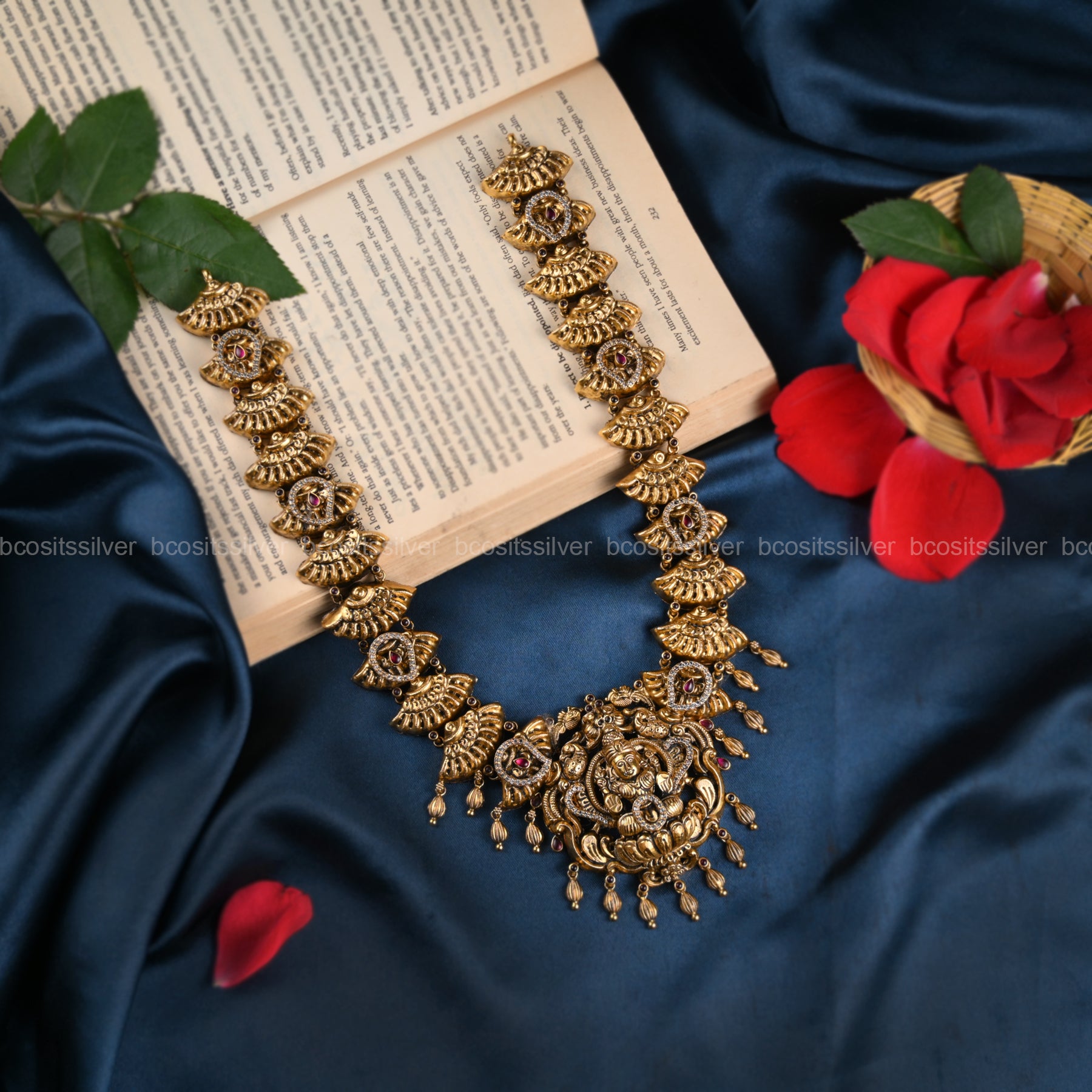 925 Silver Gold Plated Navaratri Haram- 066