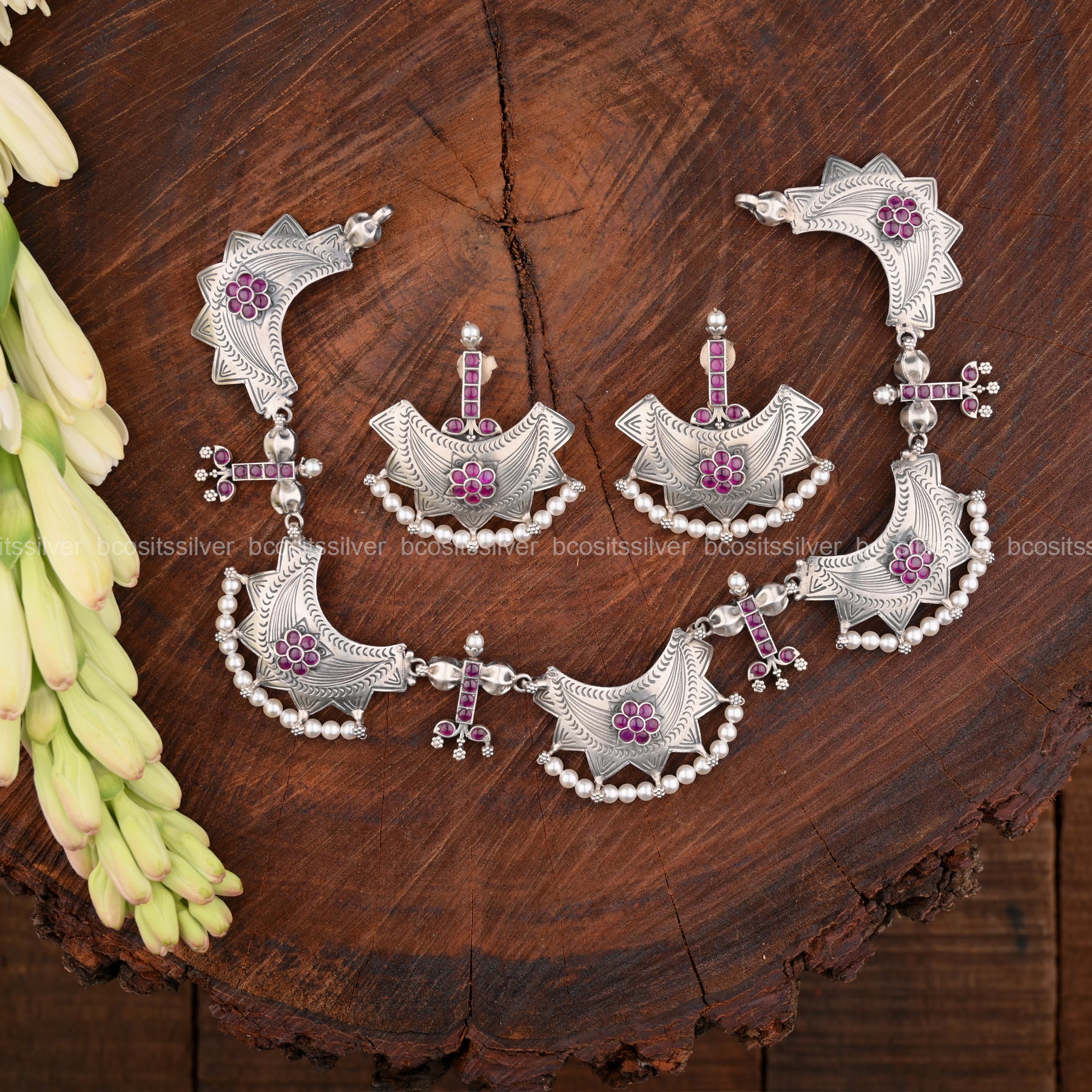 925 Silver Oxidized Chaand Necklace set - 1506