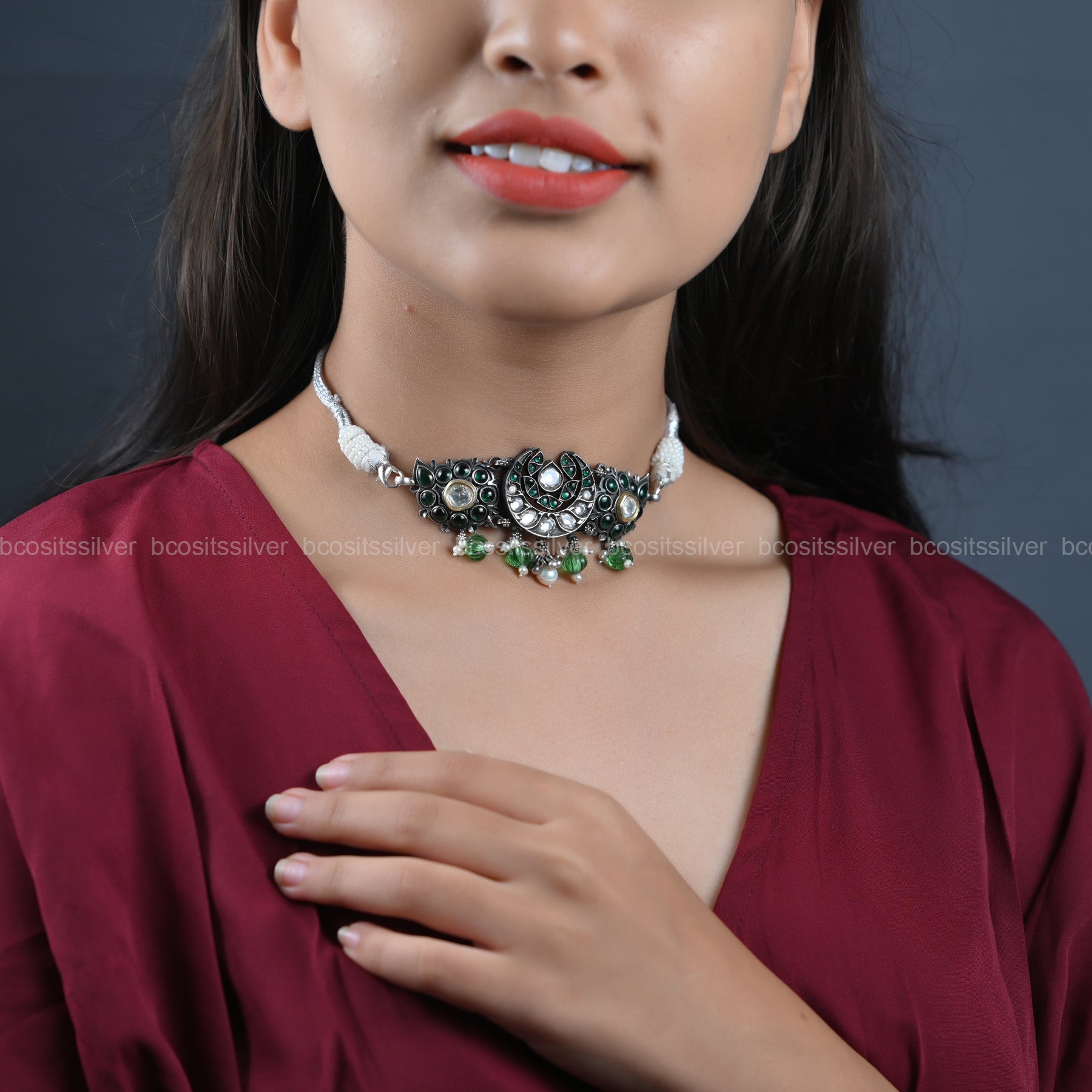 Oxidized Half Moon Choker - 6668